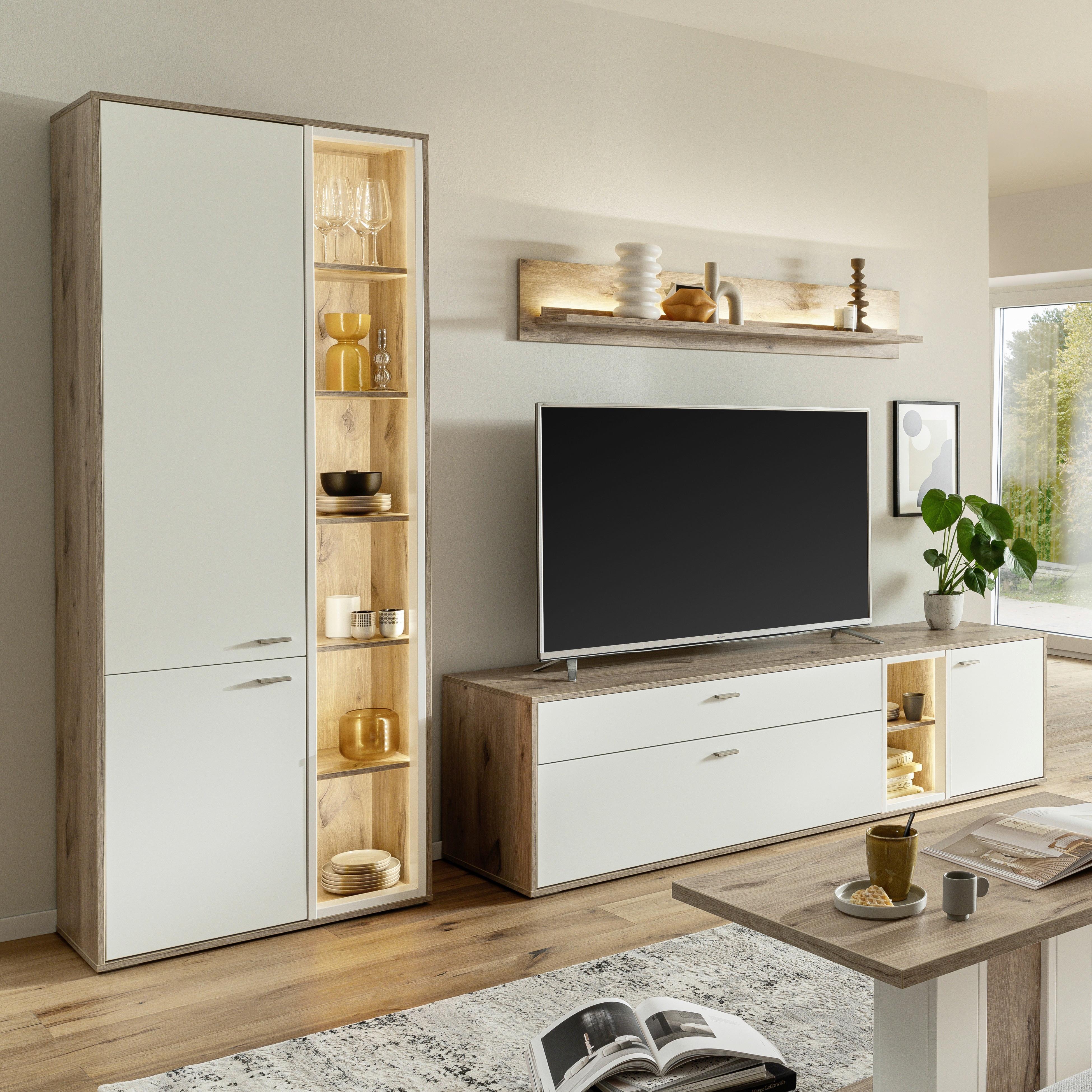 TV-Element Santerno Weiß/Eichefarben - Eichefarben/Weiß, KONVENTIONELL, Holzwerkstoff/Metall (199/53/50cm) - Mömax