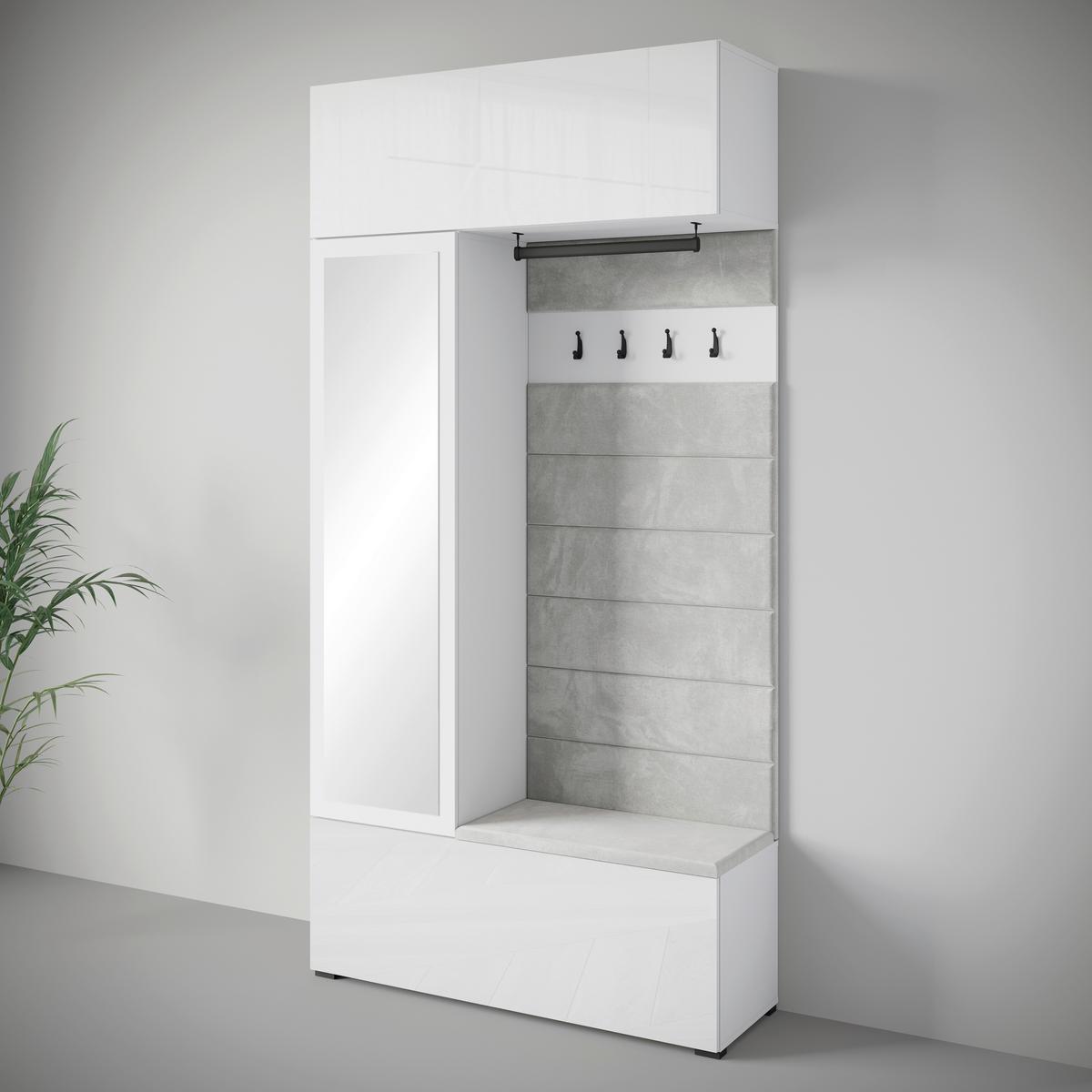 Garderobe Tejo ca. 115x232 cm Weiß hgl. - Weiß Hochglanz/Weiß, Trend, Holzwerkstoff (115/231,9/37,5cm) - Livetastic