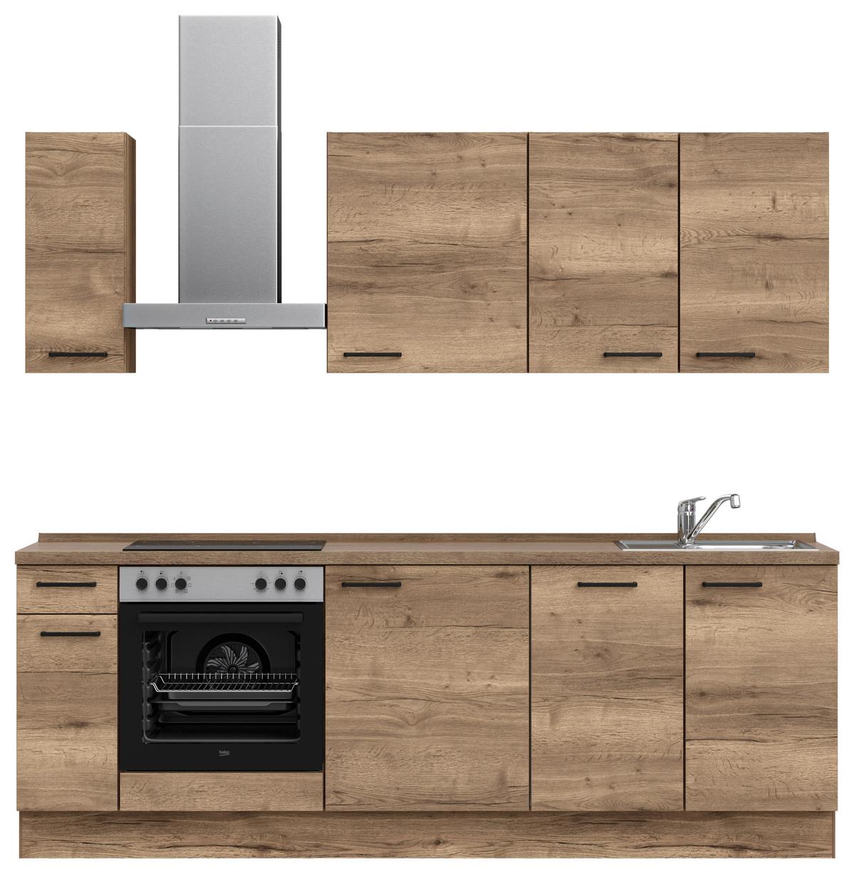 Küchenblock Structura Low m. Geräten Eiche dunkel - Eiche dunkel/Eichefarben, MODERN, Holzwerkstoff/Metall (240cm) - Nobilia