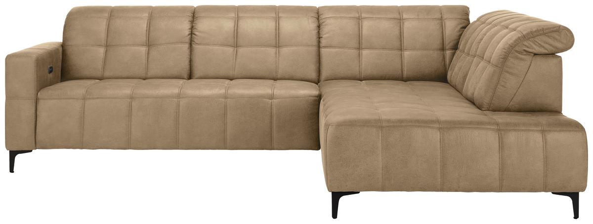 Ecksofa Panama rechts Beige - Beige/Schwarz, KONVENTIONELL, Textil/Metall (304/89-102/216cm) - Premium Living