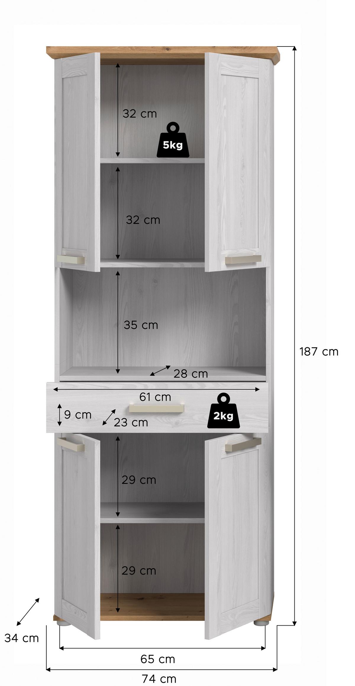 HOCHSCHRANK VERONA - Silberfarben/Lärchefarben, Trend, Holzwerkstoff/Kunststoff (74/187/34cm) - MID.YOU