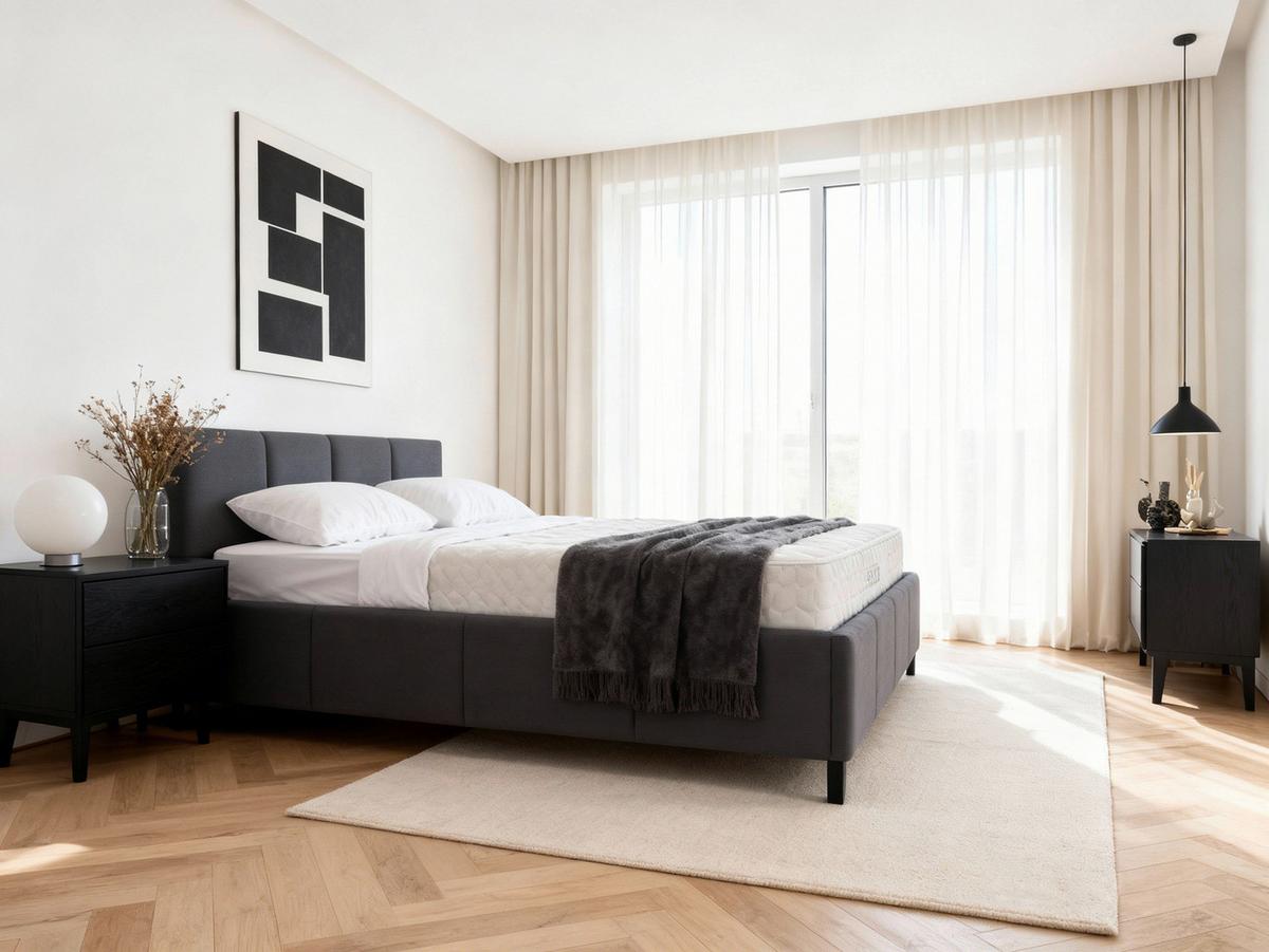 Pat tapițat CRAZY -EXKLUSIV- - gri închis/culoare natur, Modern, lemn/metal (140/200cm) - Modern Living