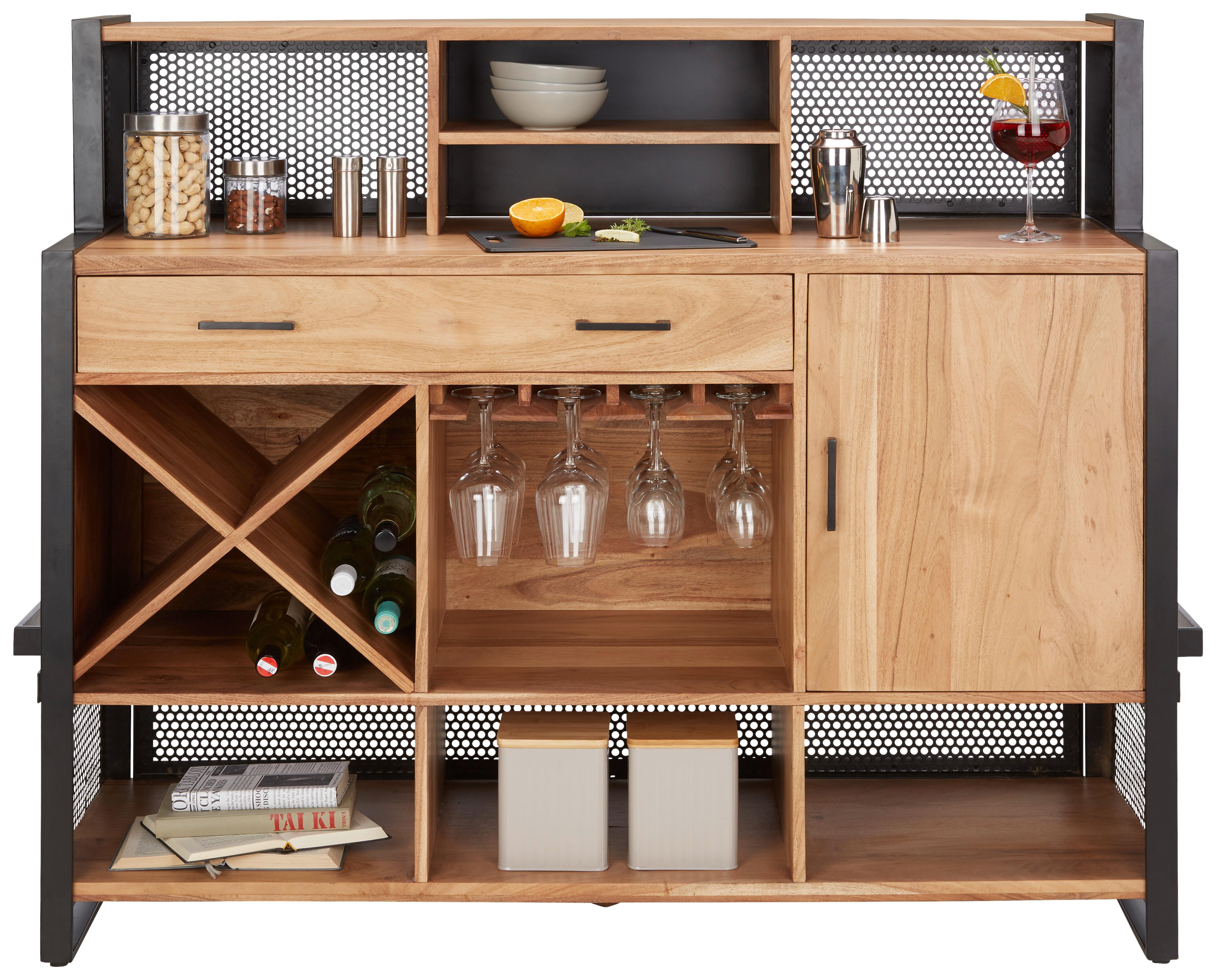 Bar aus Akazie - Schwarz/Naturfarben, Lifestyle, Holz/Metall (140/120/50cm) - Premium Living