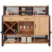 Bar aus Akazie - Schwarz/Naturfarben, Lifestyle, Holz/Metall (140/120/50cm) - Premium Living