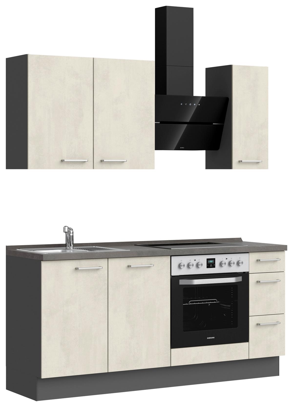 Küchenblock Riva High m. Geräten Weiß - Schieferfarben/Edelstahlfarben, MODERN, Holzwerkstoff/Metall (180cm) - Nobilia