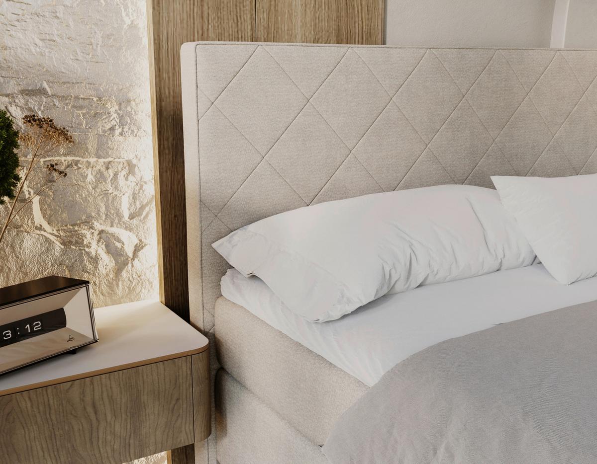 Boxspringbett CROMO Beige - Beige/Silberfarben, Konventionell, Textil/Metall (200/200cm) - Premium Living