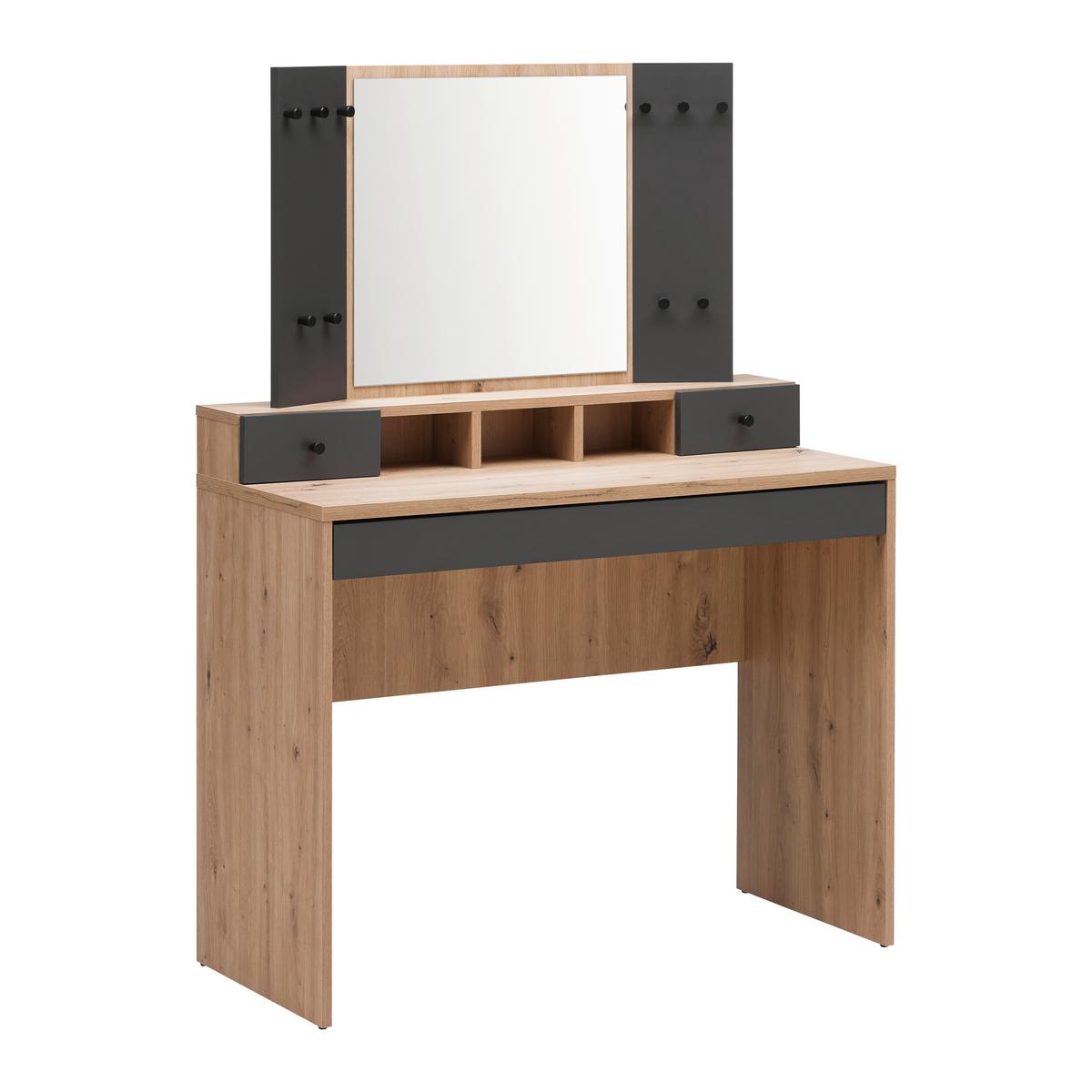 Schminktisch Eva I in Eiche/Anthrazit - Modern, Glas/Holzwerkstoff (100/140/45cm) - Mömax