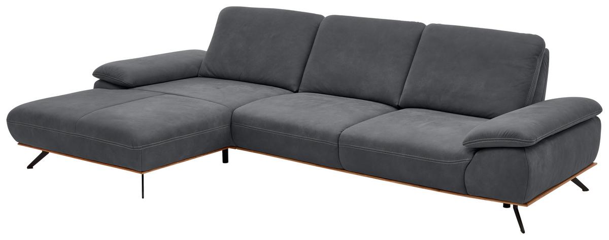 Wohnlandschaft Erling Graphitfarben - Beige/Graphitfarben, MODERN, Leder/Metall (187/89/322cm) - Premium Living