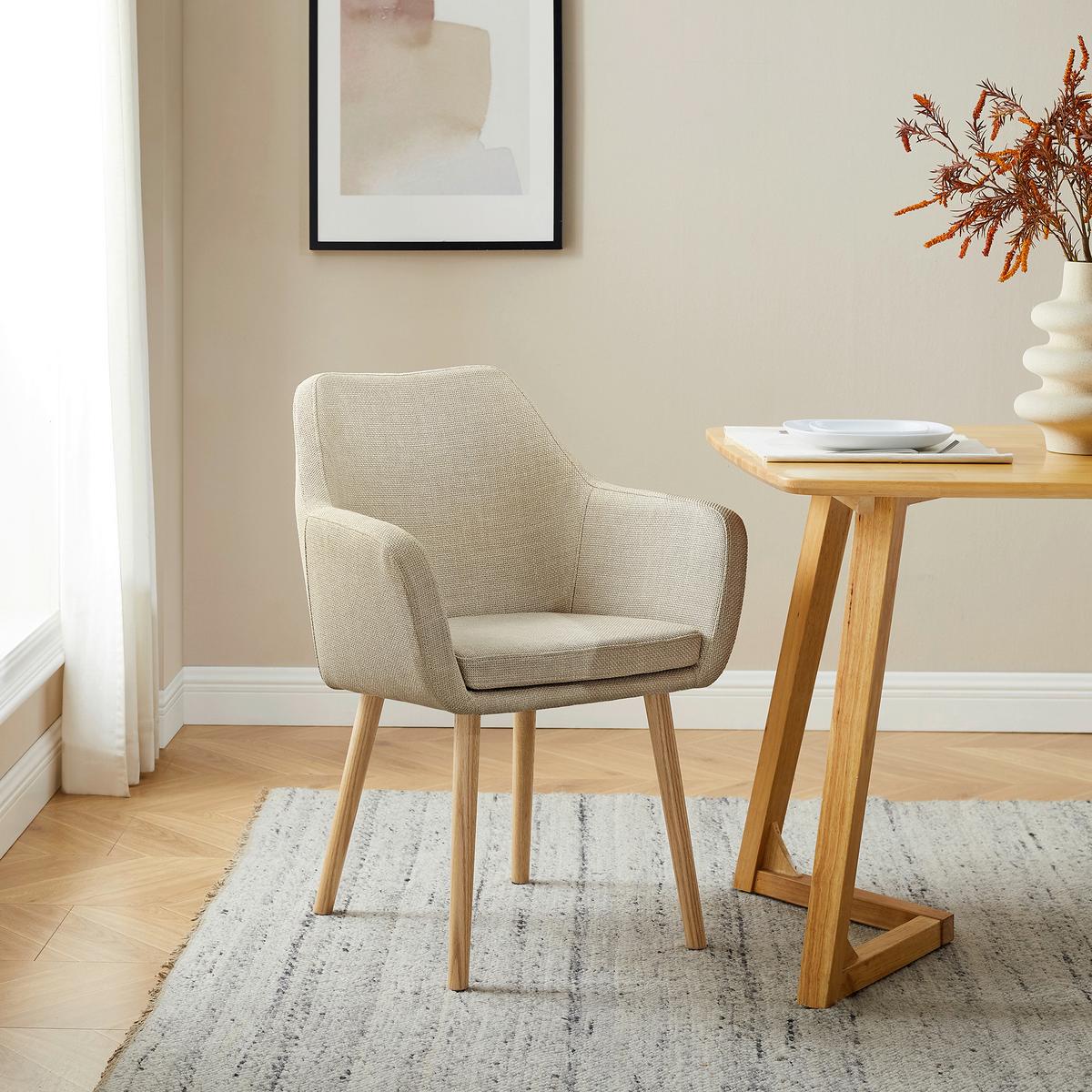 Naslanjač Holz, Bež - bež/naravne barve, Moderno, tekstil/les (62/84/60cm) - Livetastic