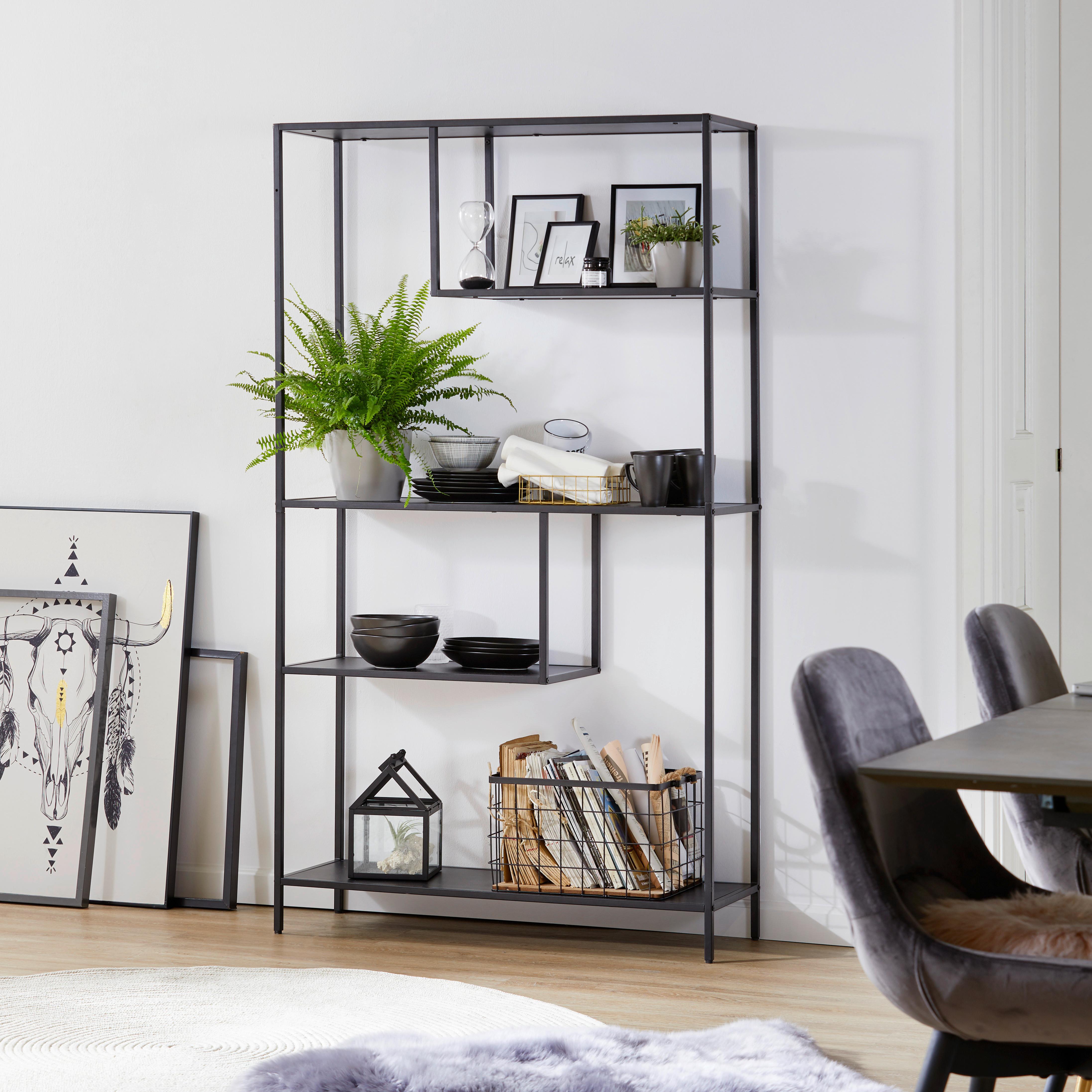 HYLLA GABE - svart, Modern, metall/trämaterial (100/178/33cm) - Mömax