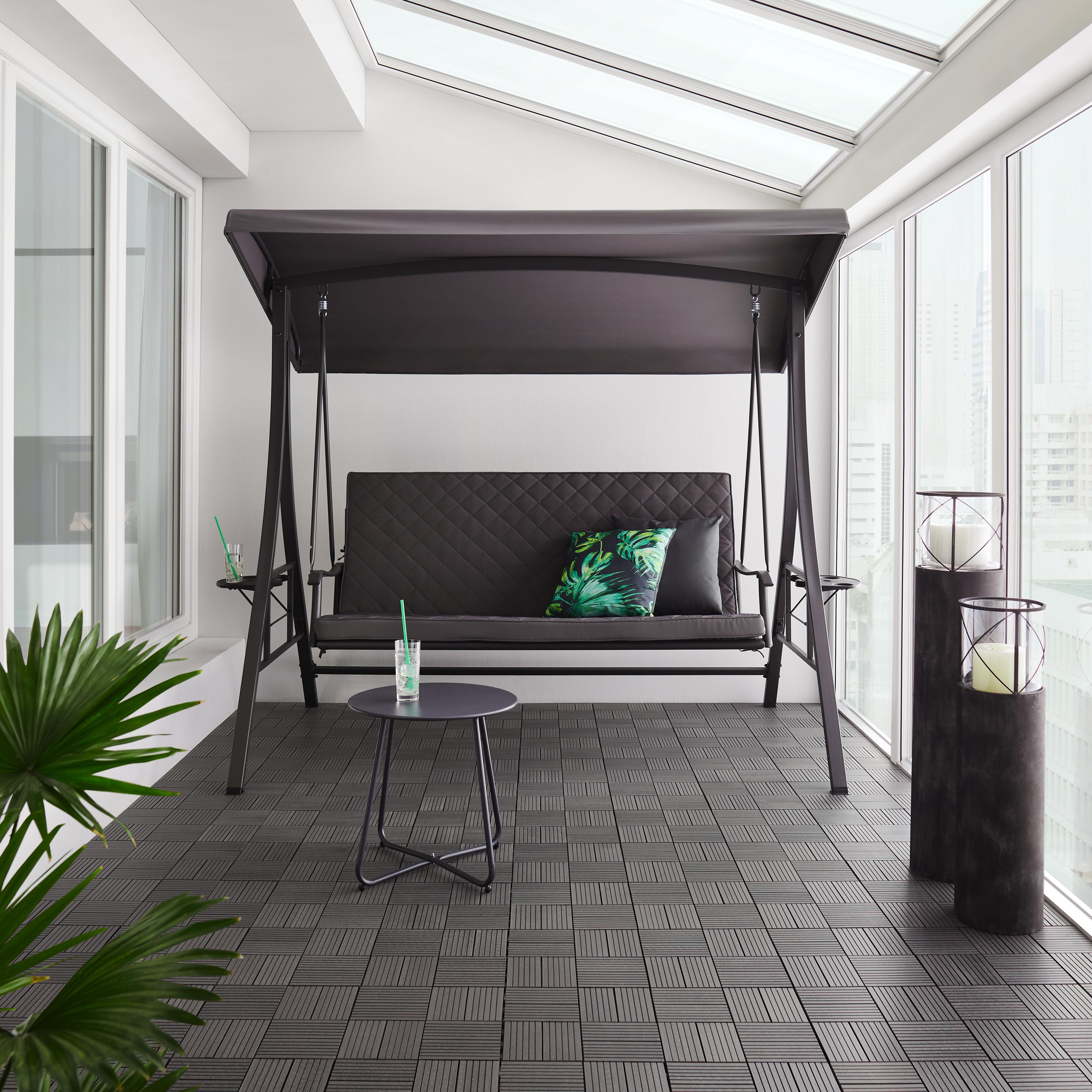 Hollywoodschaukel Grace in Dunkelgrau mit Auflage - Dunkelgrau, MODERN, Textil/Metall (206/178/130cm) - Bessagi Garden