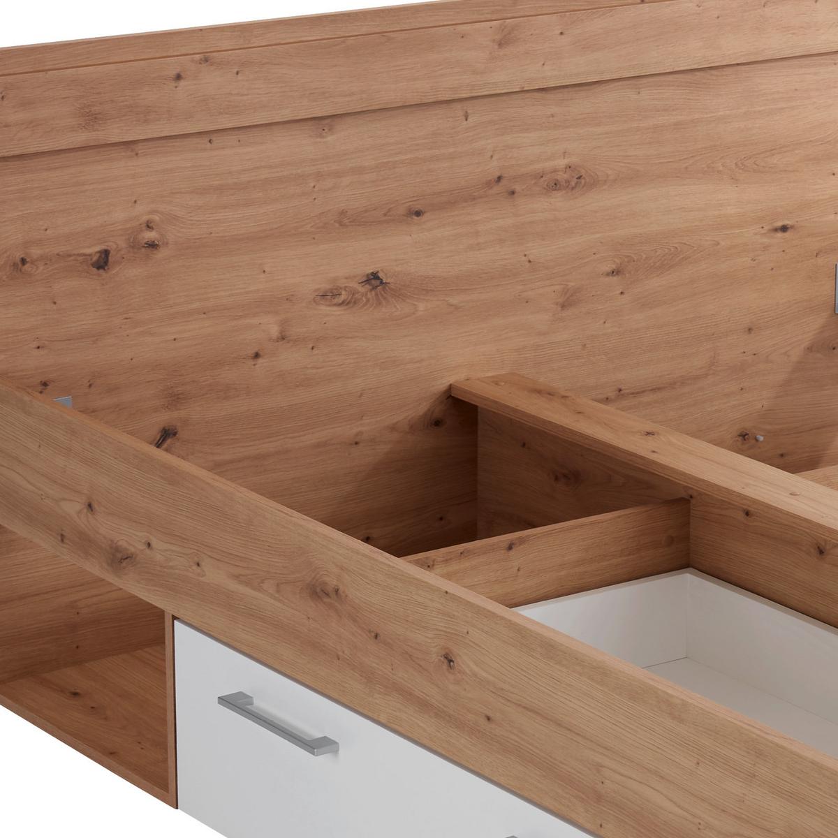 Krevet Box 140 - bijela/boje hrasta, Moderno, drvni materijal (140/200cm) - Modern Living