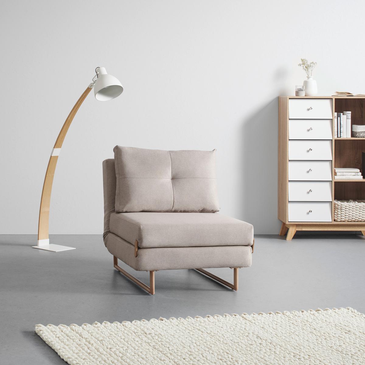 Schlafsessel Malic Beige Webstoff - Eichefarben/Beige, Modern, Textil/Metall (80/84/90cm) - Bessagi Home