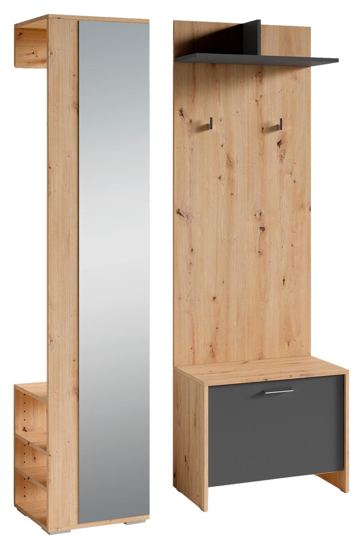 Garderobe Ben 3-tlg. Eiche Artisan/Anthrazit - Anthrazit/Eiche Artisan, Design, Holzwerkstoff (40/184/35cm) - MID.YOU