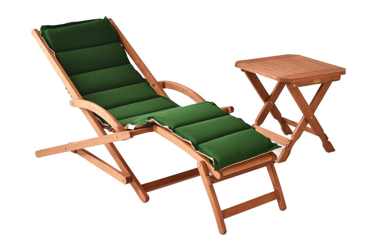 Bäderliege Copa Cabana klappbar Echtholz/Grün/Beige - Eukalyptusholzfarben/Beige, KONVENTIONELL, Holz/Textil - Gardenson