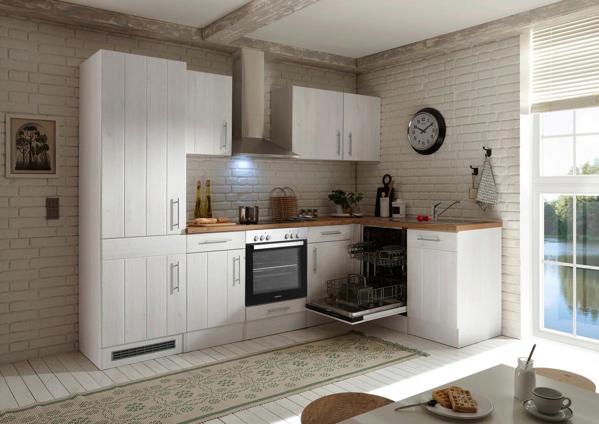 Eckküche Anton Landhaus ohne Geräte ca. 280x172cm Weiß - Wildeiche/Edelstahlfarben, Basics, Holzwerkstoff/Metall (280/172cm) - Respekta