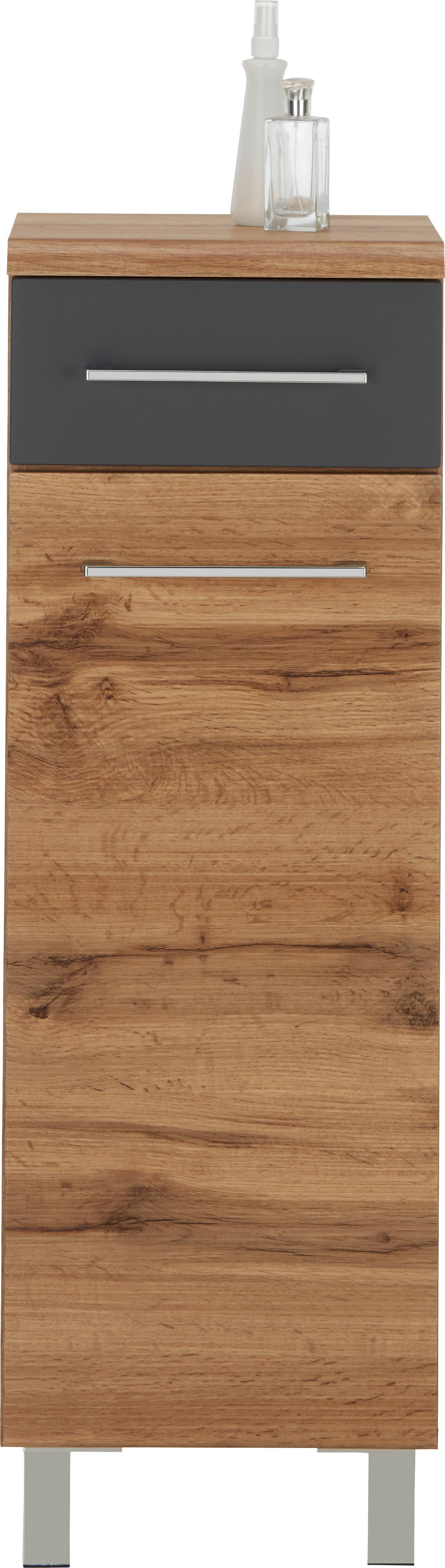 Alsószekrény Float -Exklusiv- - krómszínű/tölgyfa színű, Modern, faalapú anyag/fém (35/106/33cm) - Premium Living