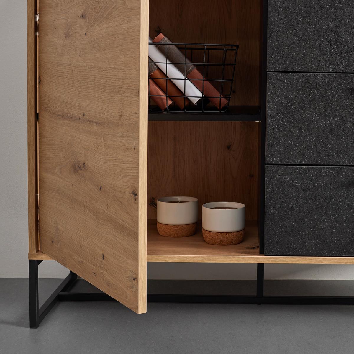 Tálalószekrény Fosca - tölgyfa színű/fekete, Modern, fém (100/76/40cm) - Bessagi Home