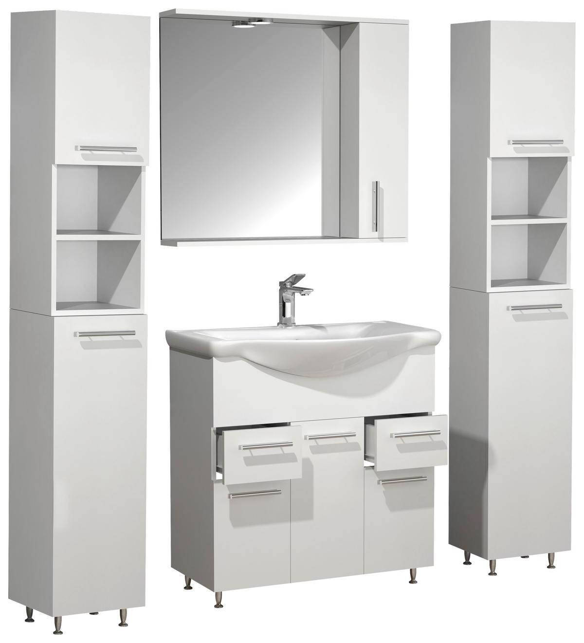 BADEZIMMER LISALO XL - Weiss/Silberfarben, Modern, Glas/Keramik (135cm) - MID.YOU