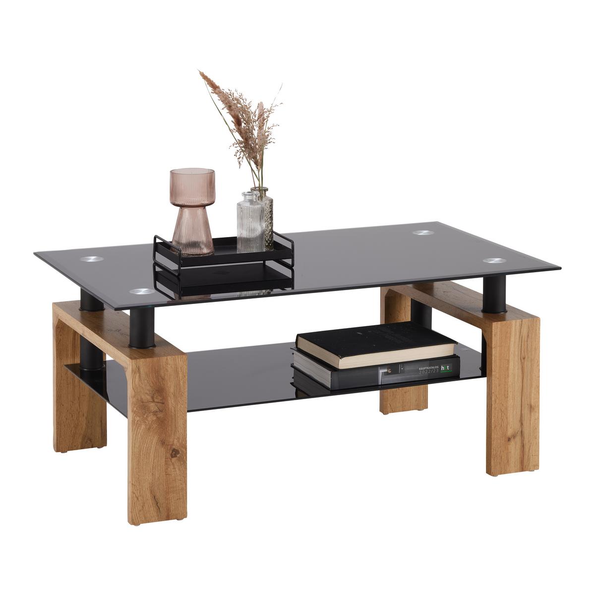 Couchtisch Intro Schwarz/Eichefarben - Eichefarben/Schwarz, MODERN, Glas/Holzwerkstoff (100/60/45cm) - Mömax