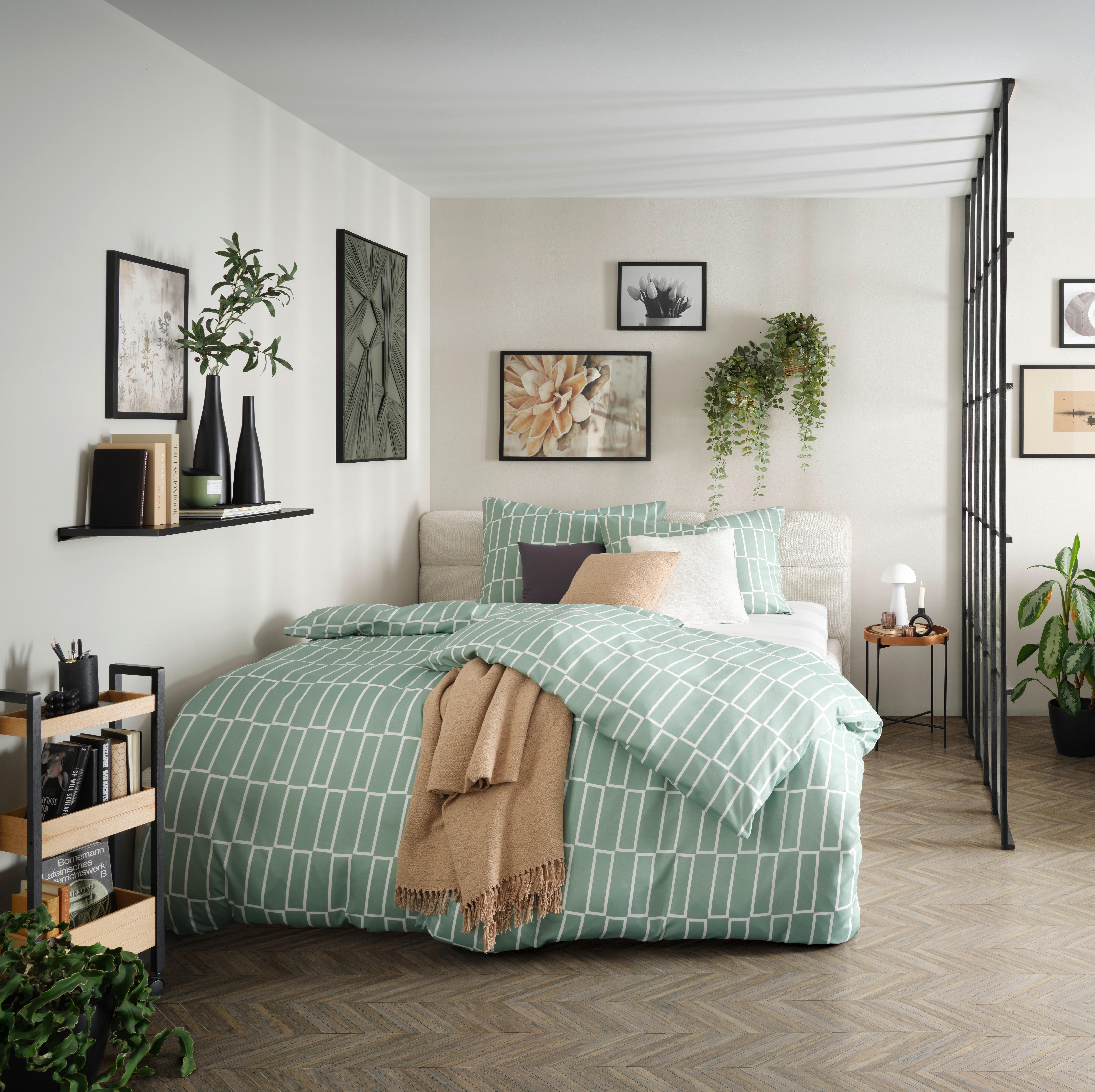 Posteljina Brigg 140x200/70x90cm - svijetlo zelena/crna, tekstil (140/200cm) - Modern Living