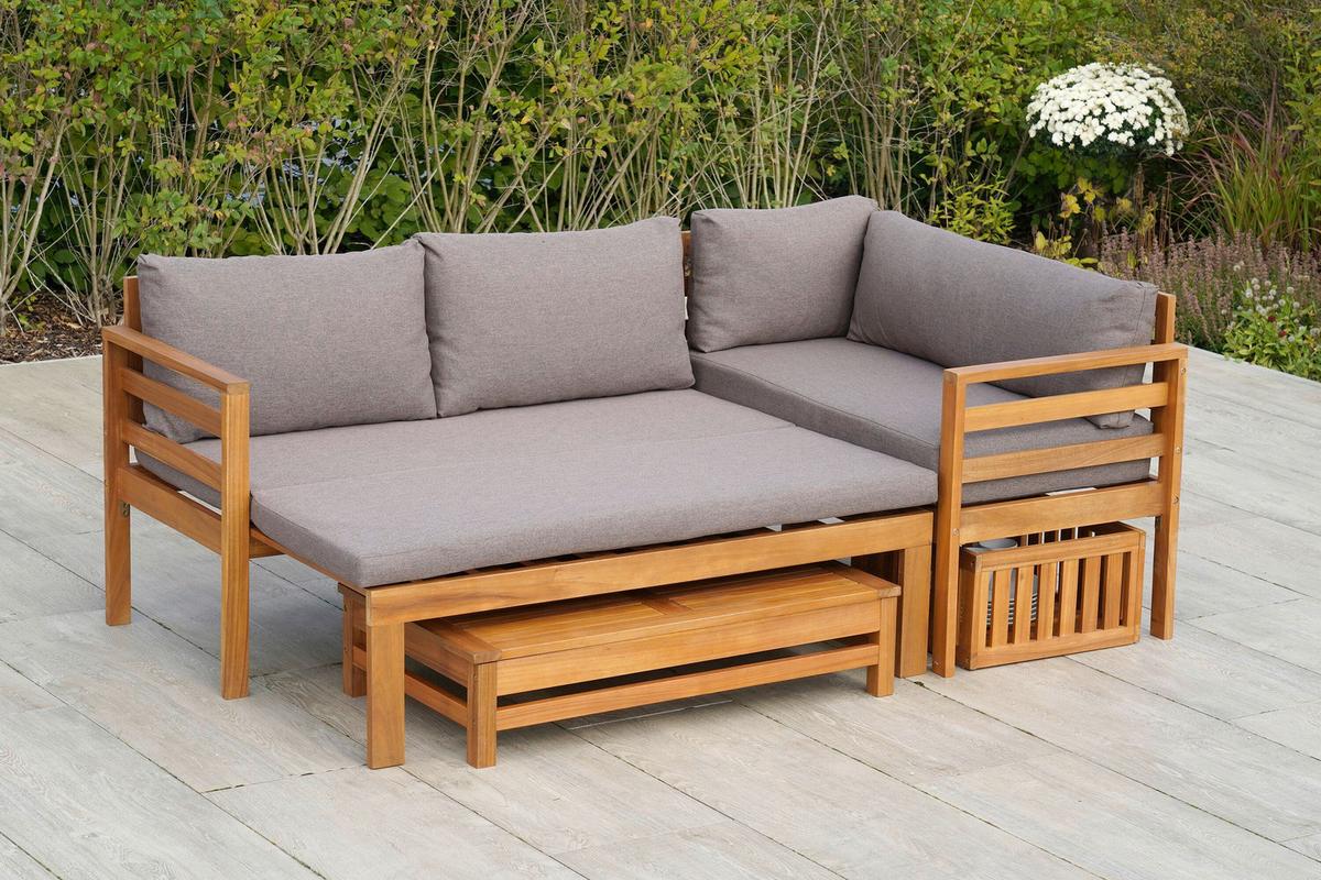 Gartenset Brasilia Echtholz - Grau/Akaziefarben, KONVENTIONELL, Holz/Textil - Gardenson