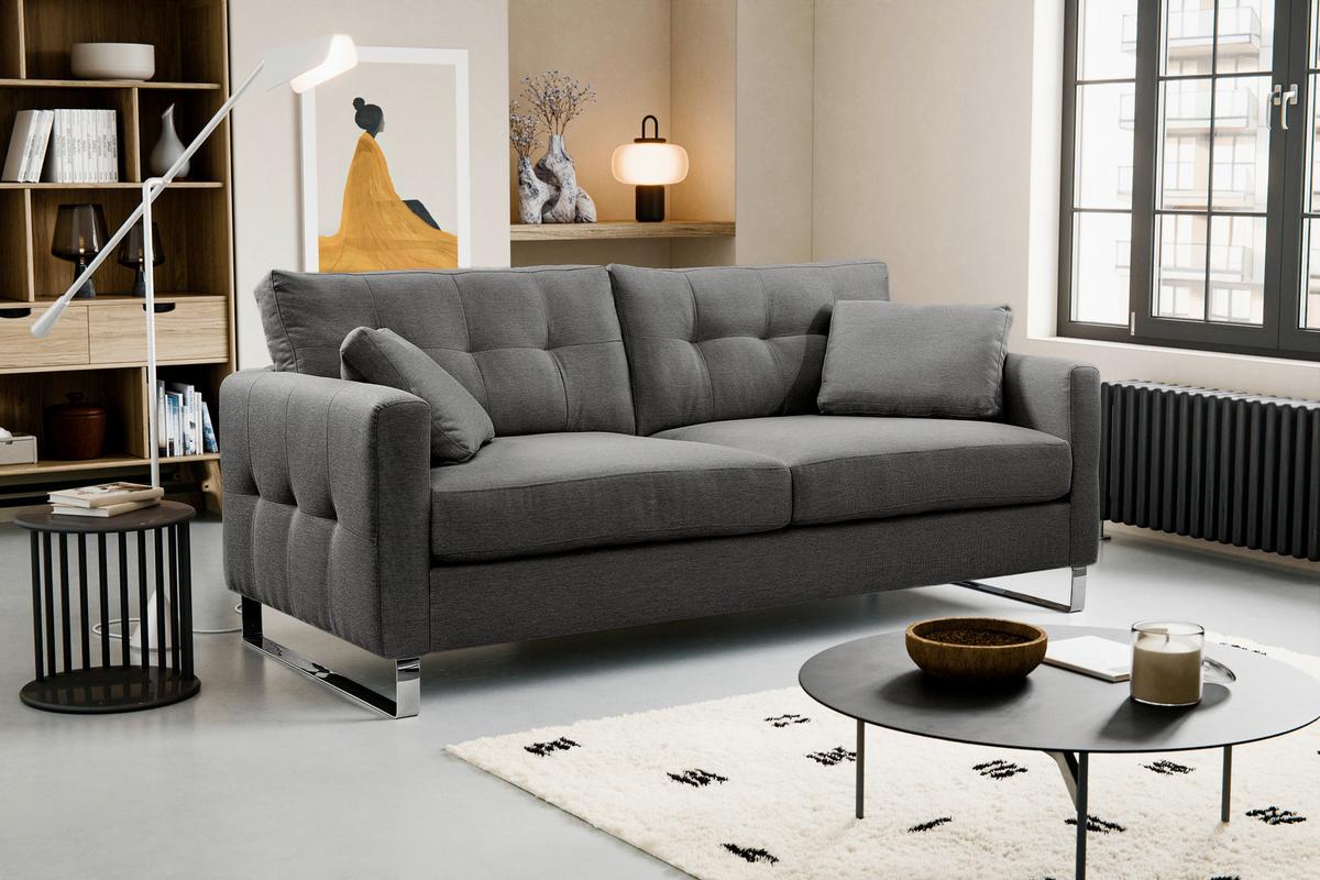 2,5-Sitzer-Sofa Hera Grau - Chromfarben/Grau, Basics, Holz/Textil (203/92/94cm) - MID.YOU