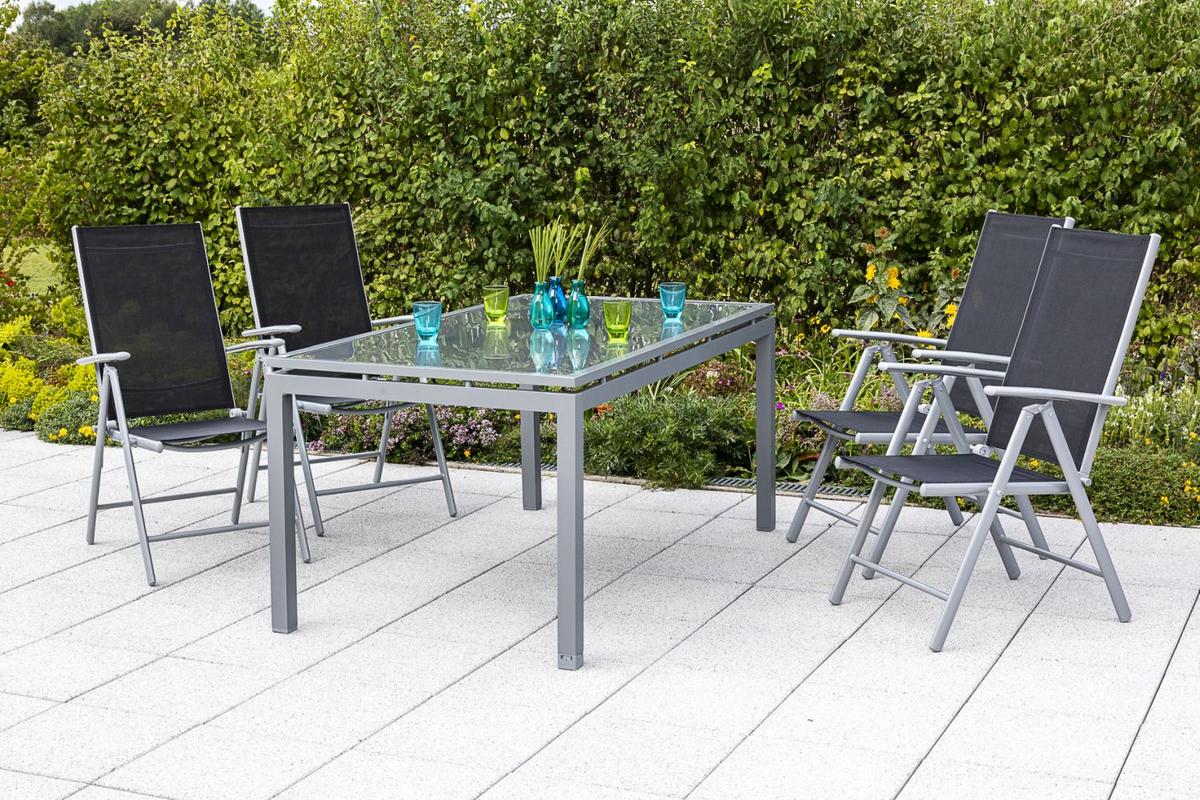 Gartensessel "Amalfi" klappbar verstellbar Metall/Textil - Silberfarben/Schwarz, KONVENTIONELL, Textil/Metall (57/108/65cm) - Gardenson