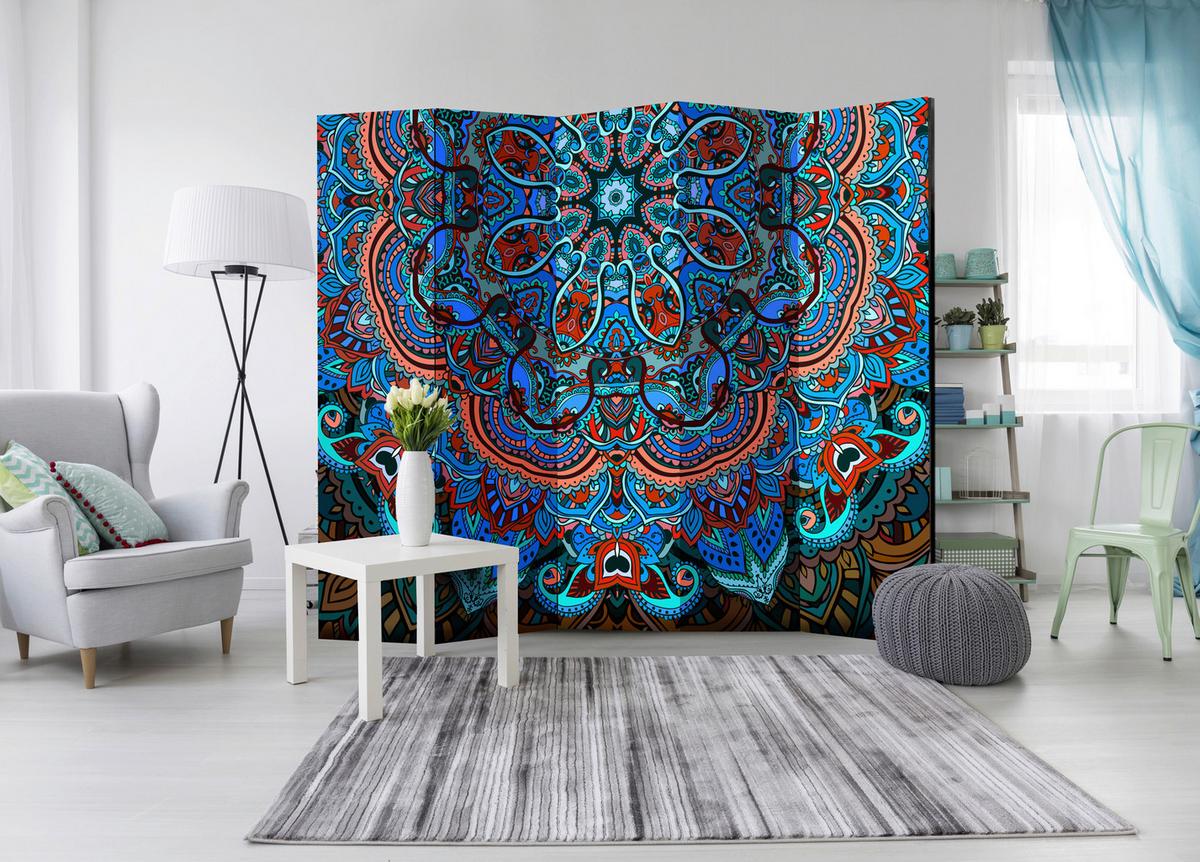 Paravan Blue Fantasy I, 5-Delni, Dvostranski - večbarvno, Basics, tekstil/les (225/172/3cm) - artgeist