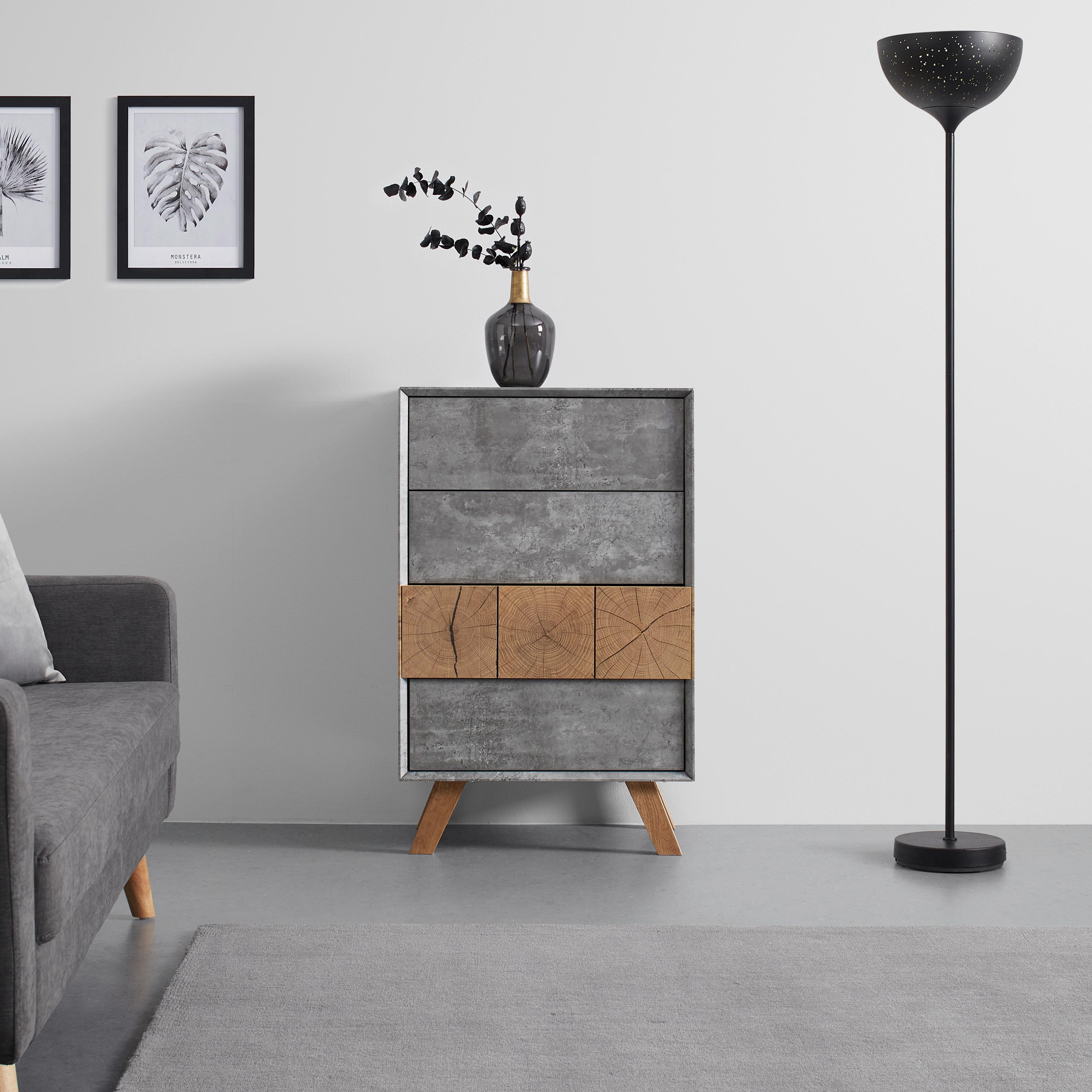 Kommode Holz "Casper", aus Eiche, teilmassiv - Eichefarben/Grau, MODERN, Holz (60/95/40cm) - Bessagi Home