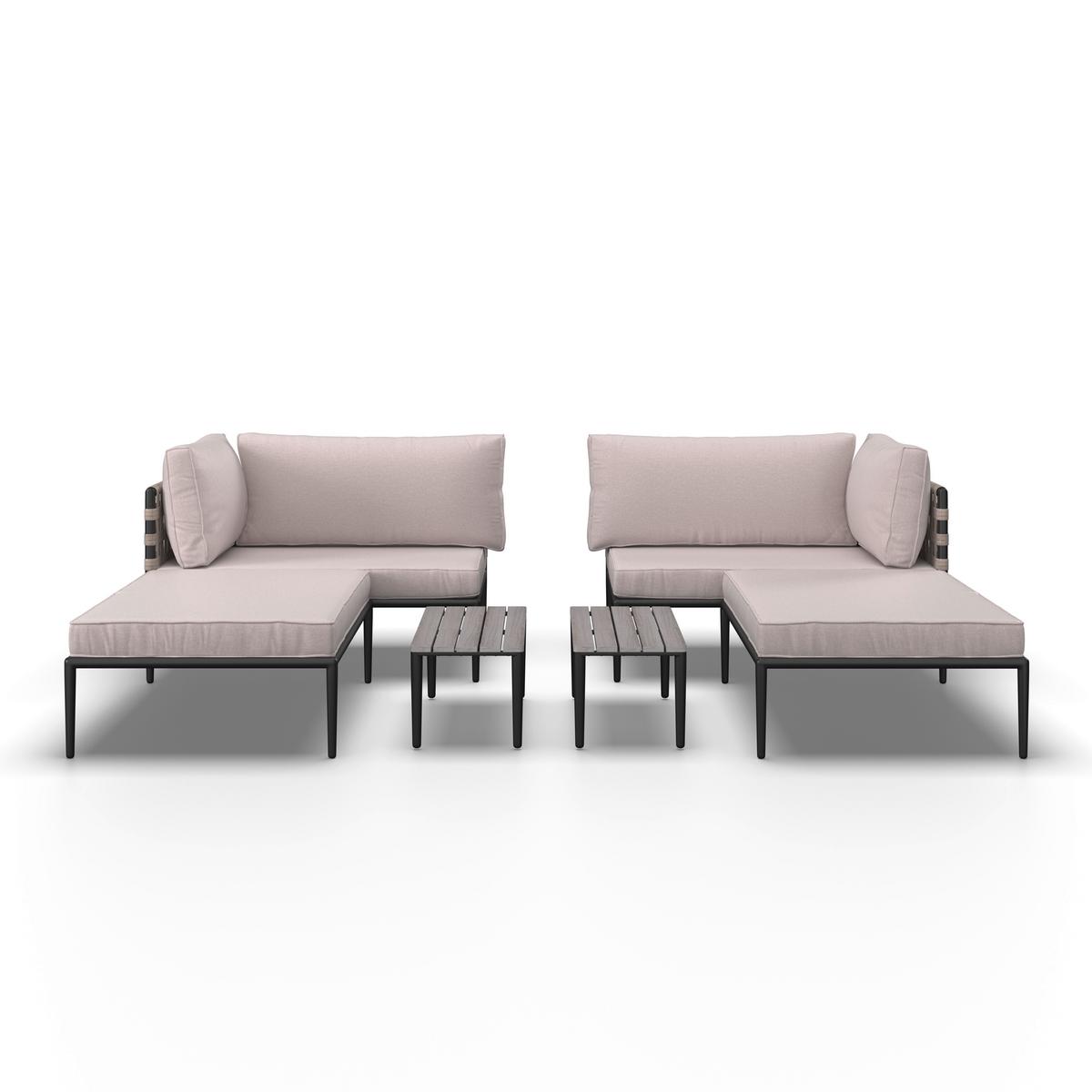 Loungegarnitur Enja Hellgrau Metall/Outdoorstoff +Abdeckung - Hellgrau/Schwarz, MODERN, Kunststoff/Textil (104/60/70cm) - Bessagi Garden