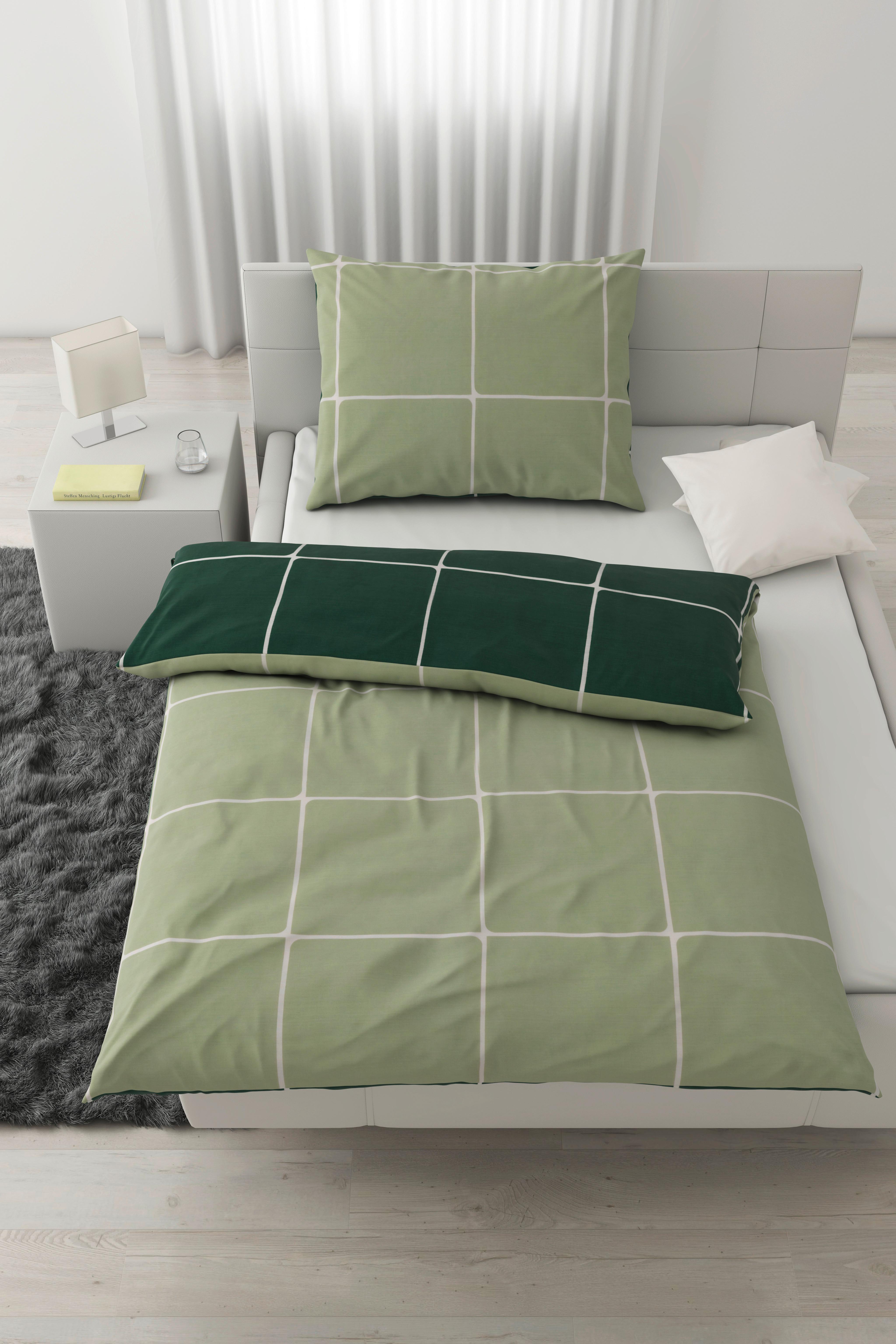 BETTWÄSCHESET LINNEA WENDE - Waldgrün/Weiss, Modern, Textil (160/210cm) - Modern Living