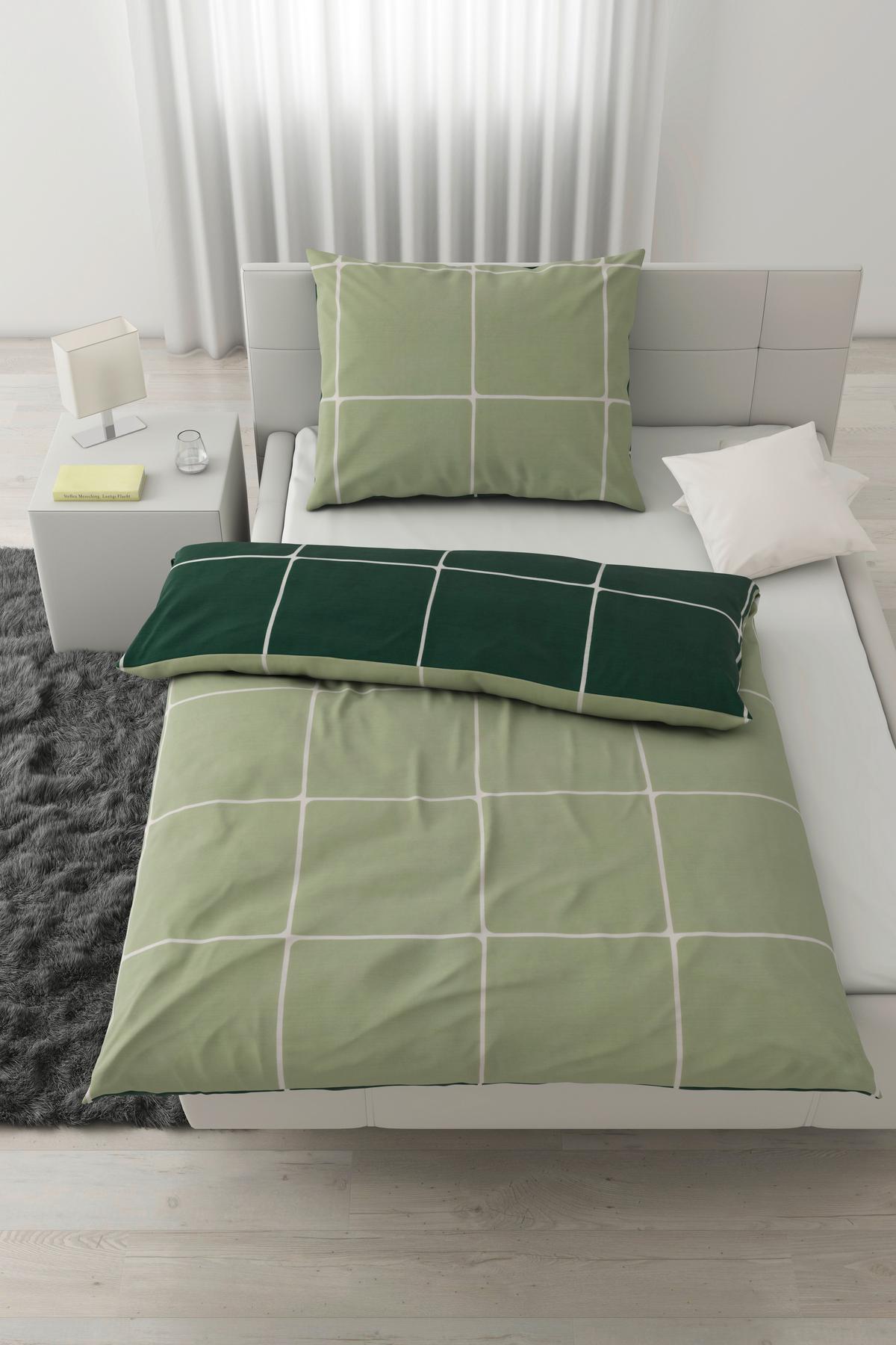 LINGE DE LIT LINNEA WENDE - Waldgrün/Weiss, Modern, Textil (160/210cm) - Modern Living