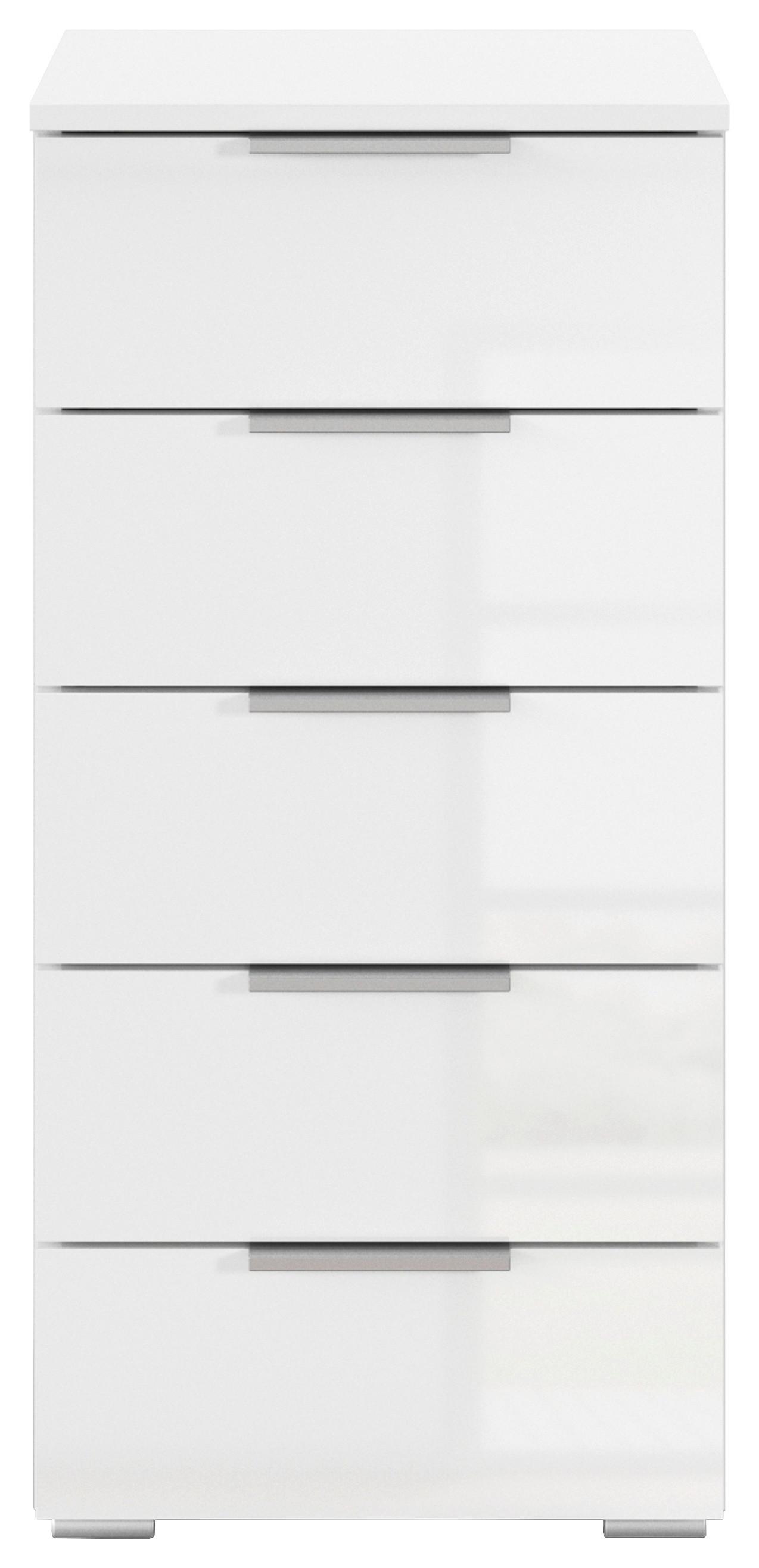 Noptiera MARS 5L-HG - alb/alb lucios intens, Basics, material pe bază de lemn (40/84/40cm) - Modern Living