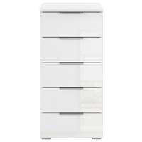 Noćni Ormarić Mars 5l-Hg - bijela/bijela visoki sjaj, Basics, drvni materijal/metal (40/84/40cm) - Modern Living