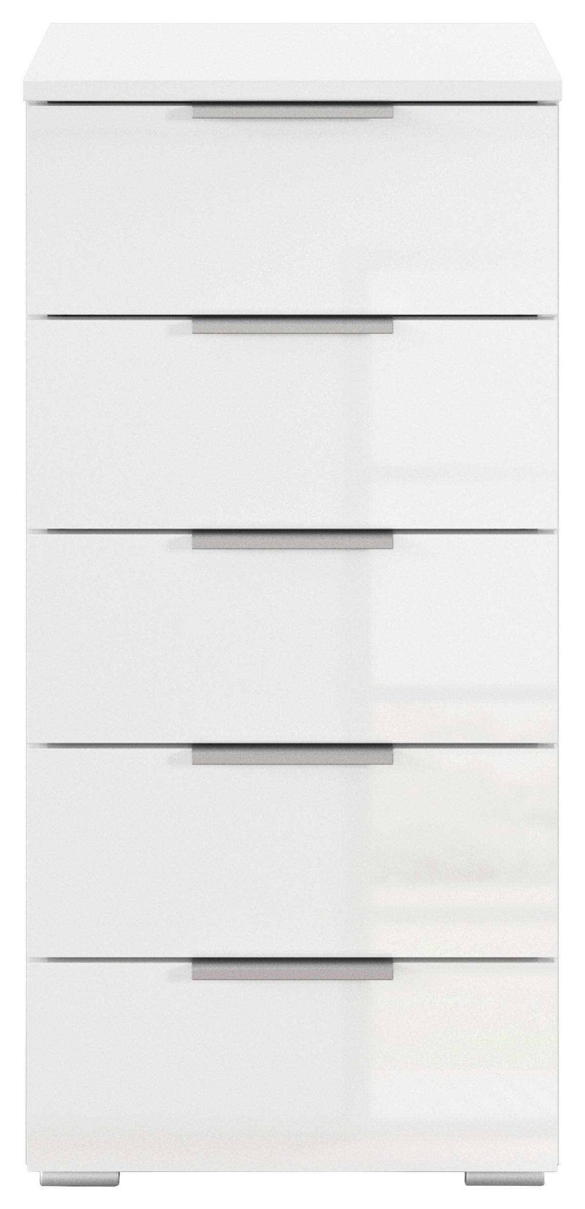 Noćni Ormarić Mars 5l-Hg - bijela/bijela visoki sjaj, Basics, drvni materijal/metal (40/84/40cm) - Modern Living