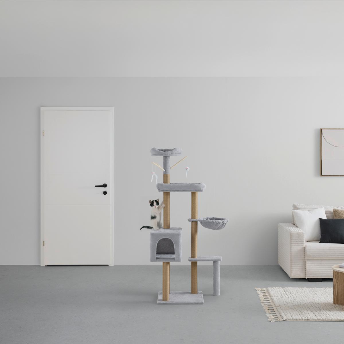 Kratzbaum Felix Grau - Grau, KONVENTIONELL, Karton/Holzwerkstoff (45/45/145cm) - Mömax