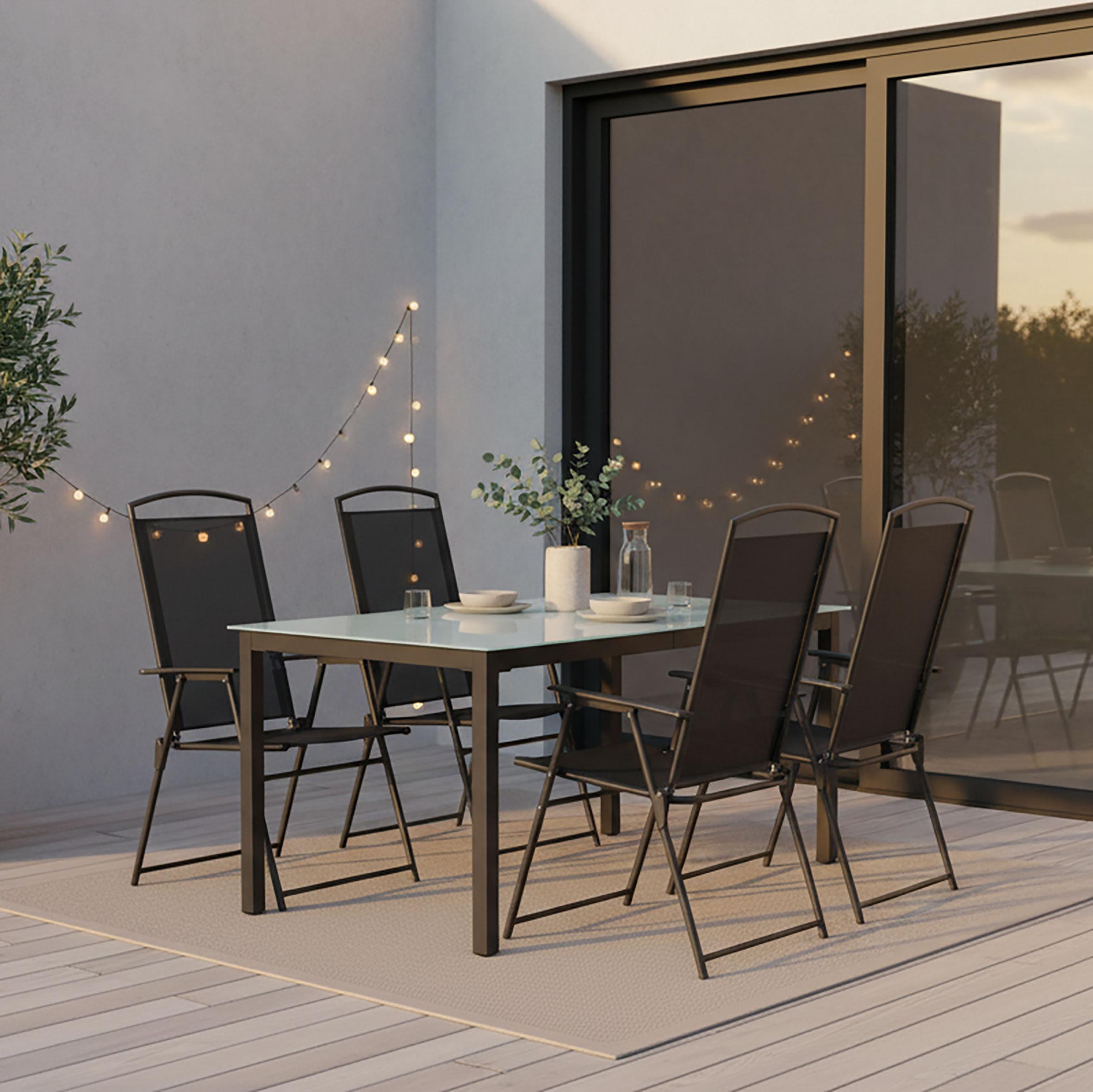 Gartentischgruppe Schwarz 5-teilig - Anthrazit/Schwarz, Basics, Glas/Textil (140/80/73cm) - Gardenson