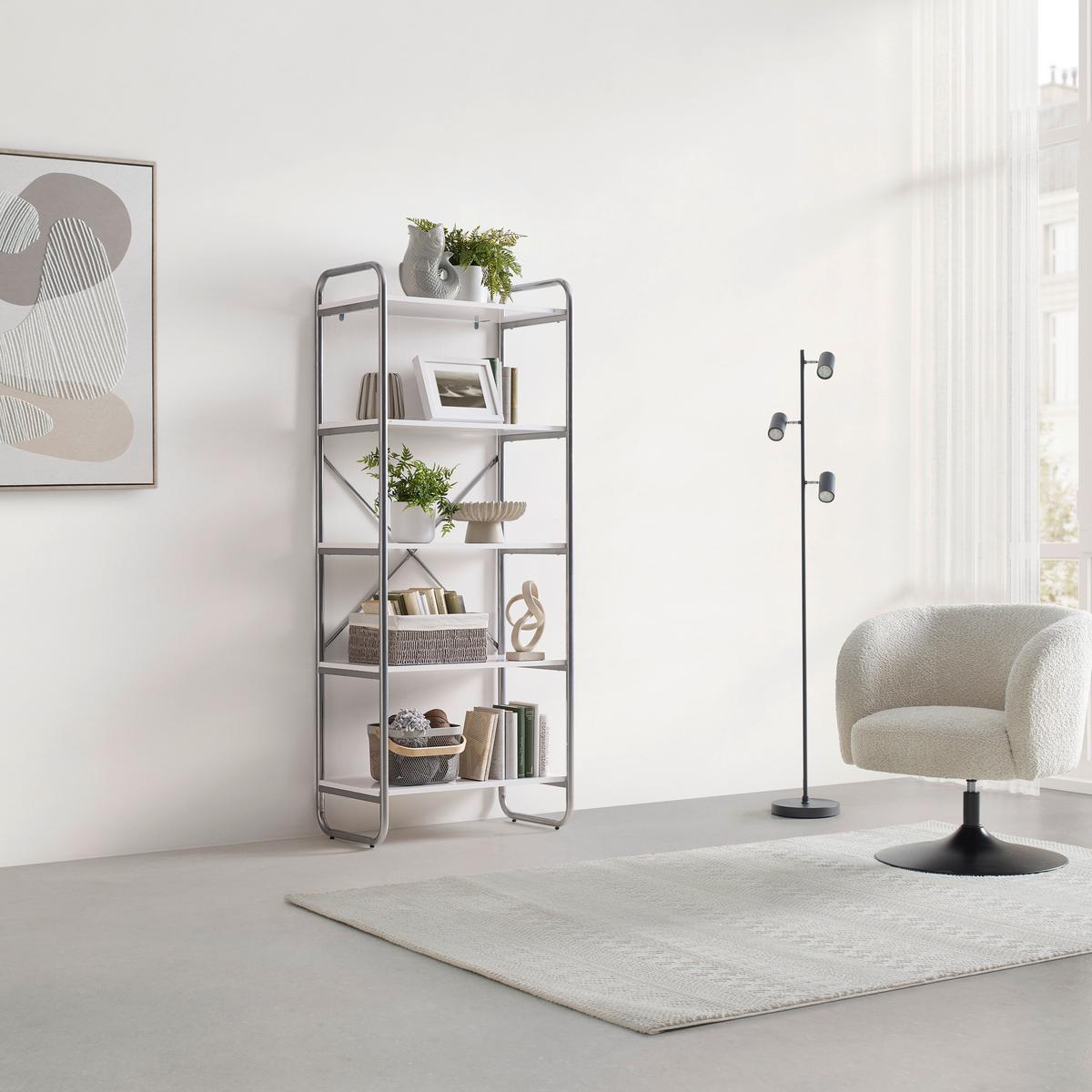 Regal Elva -Exklusiv- - Weiss/Silberfarben, Modern, Holzwerkstoff/Metall (70/173/40cm) - Mömax