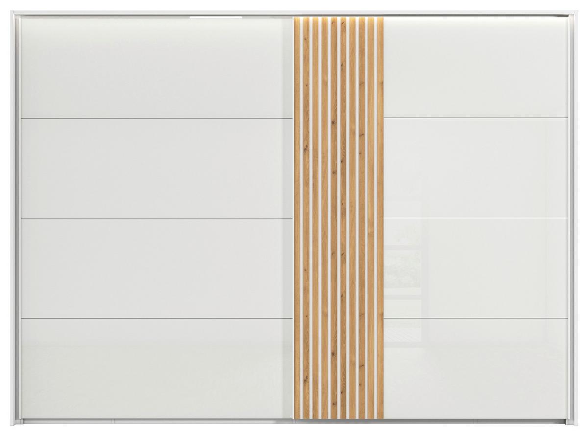 Omara Z Drsnimi Vrati Rievas, Bela, Barva Hrasta - barve hrasta/bela, Design, kovina/steklo (301/223/68cm) - Novel