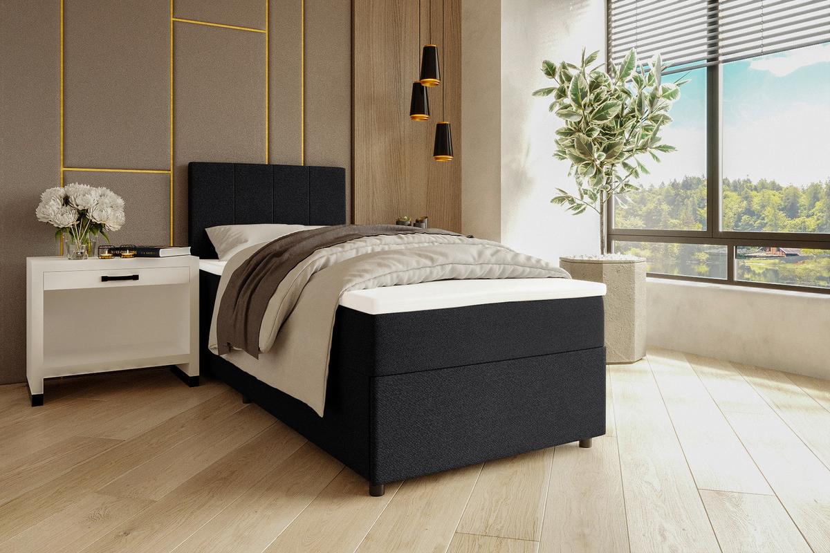 Boxbett Odin Schwarz max. 90x200cm - Schwarz, KONVENTIONELL, Kunststoff/Textil (90/200cm) - Based