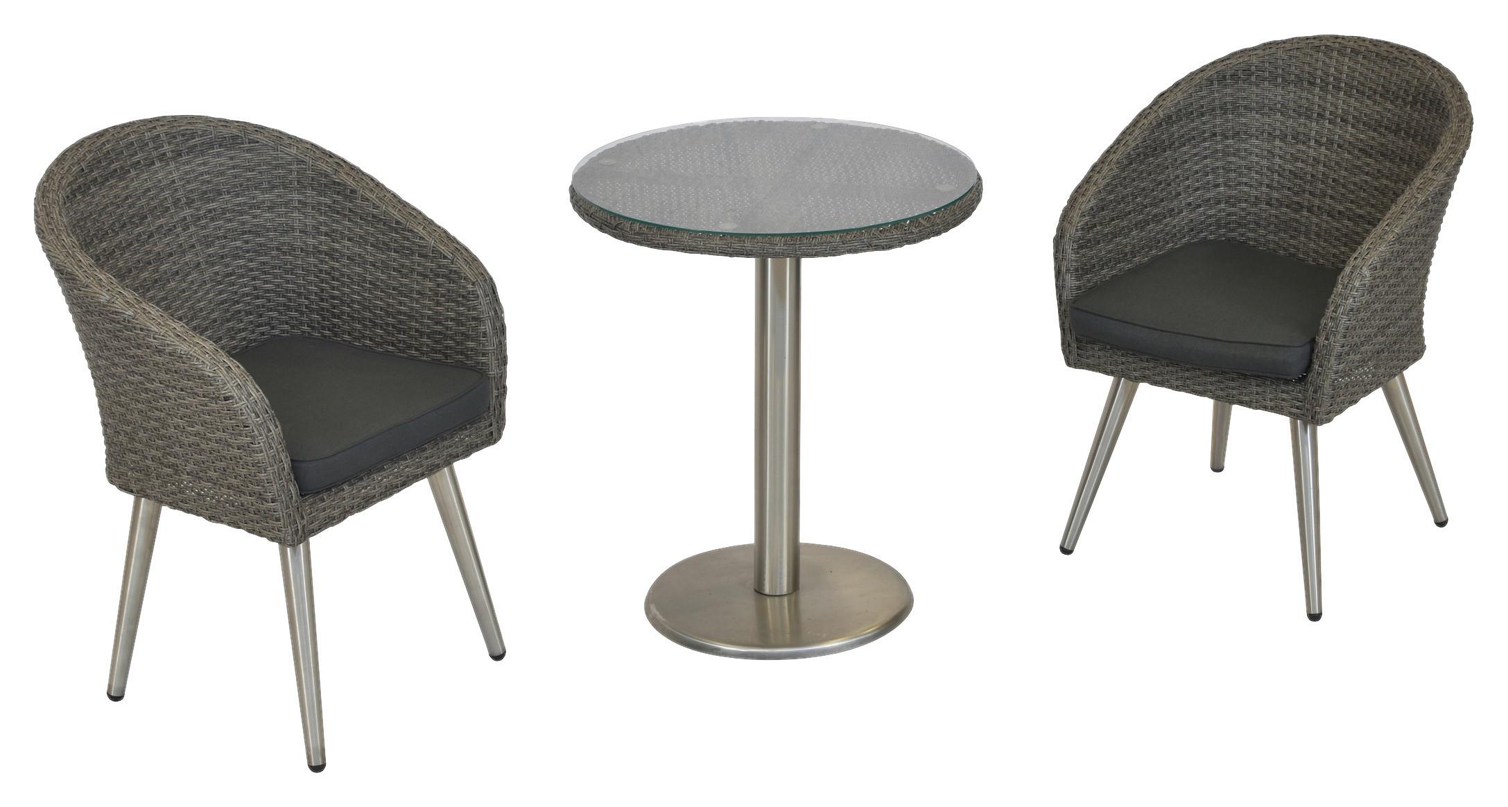 Balkonset Boulevard 3-tlg. Kunststoffgeflecht Grau - Grau, MODERN, Glas/Kunststoff - Gardenson