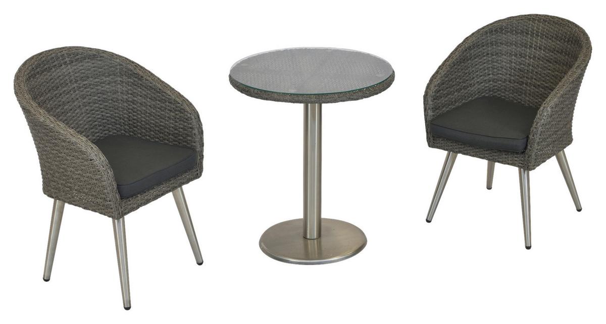 Balkonset Boulevard 3-tlg. Kunststoffgeflecht Grau - Grau, MODERN, Glas/Kunststoff - Gardenson