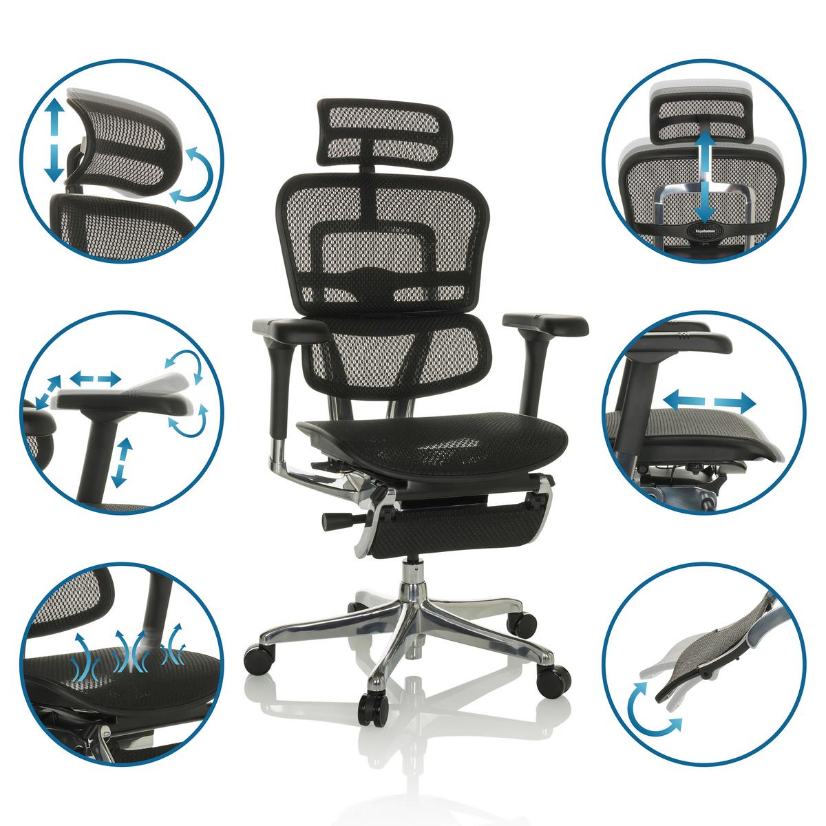 Pisarniški Stol Ergohuman Plus Legpro I, Črna - črna/siva, Basics, kovina/umetna masa (68/118-141/64cm) - MID.YOU