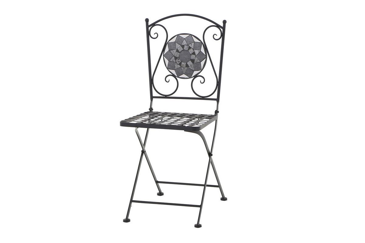 Gartenklappstuhl Mosaik ca. 39x88,5x49,5 cm Schwarz - Schwarz, KONVENTIONELL, Keramik/Metall (39/88,5/49,5cm) - Siena Garden