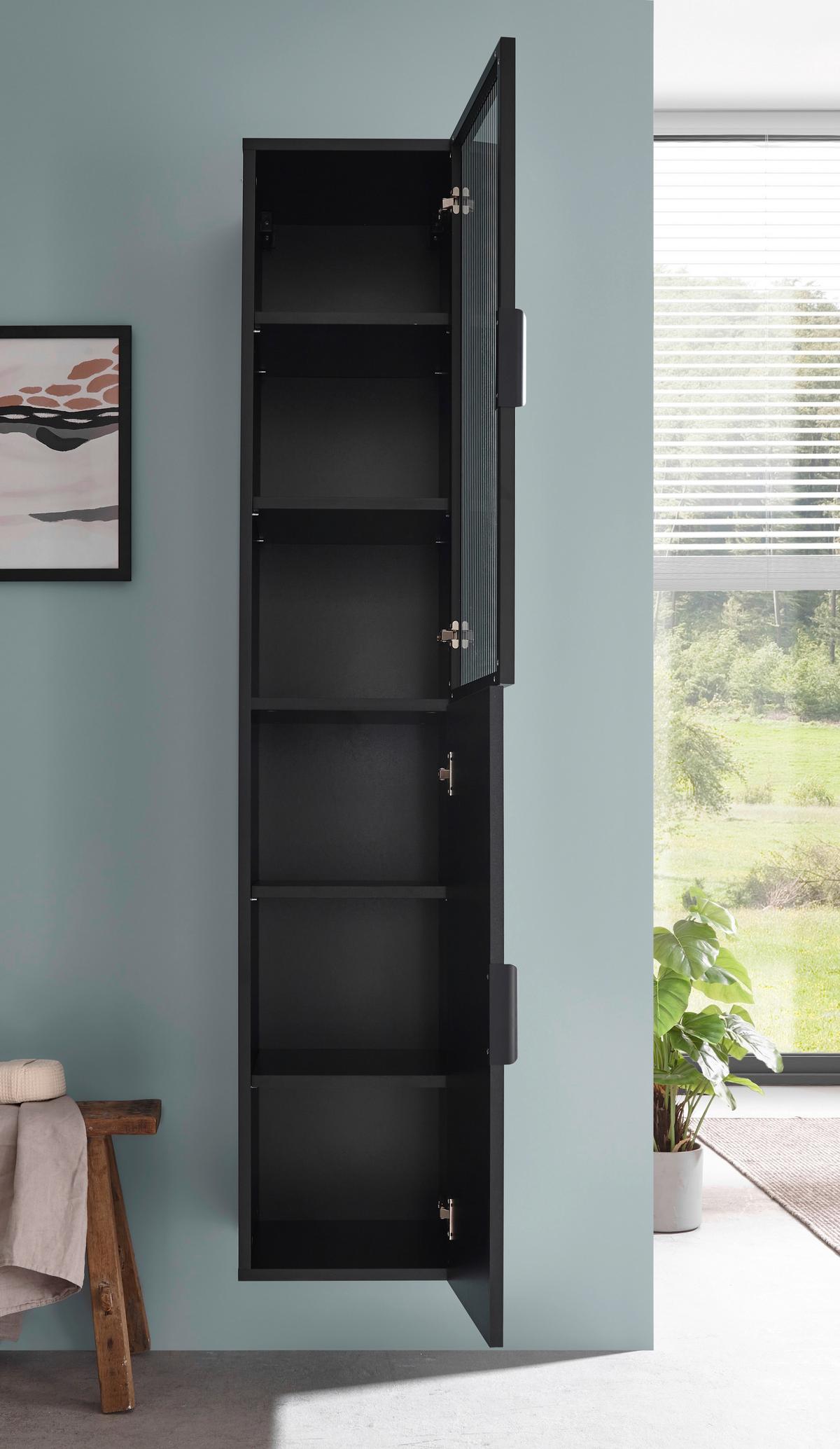 Magasszekrény Diosa - fekete, Konventionell, faalapú anyag/üveg (33/170/35cm) - home24