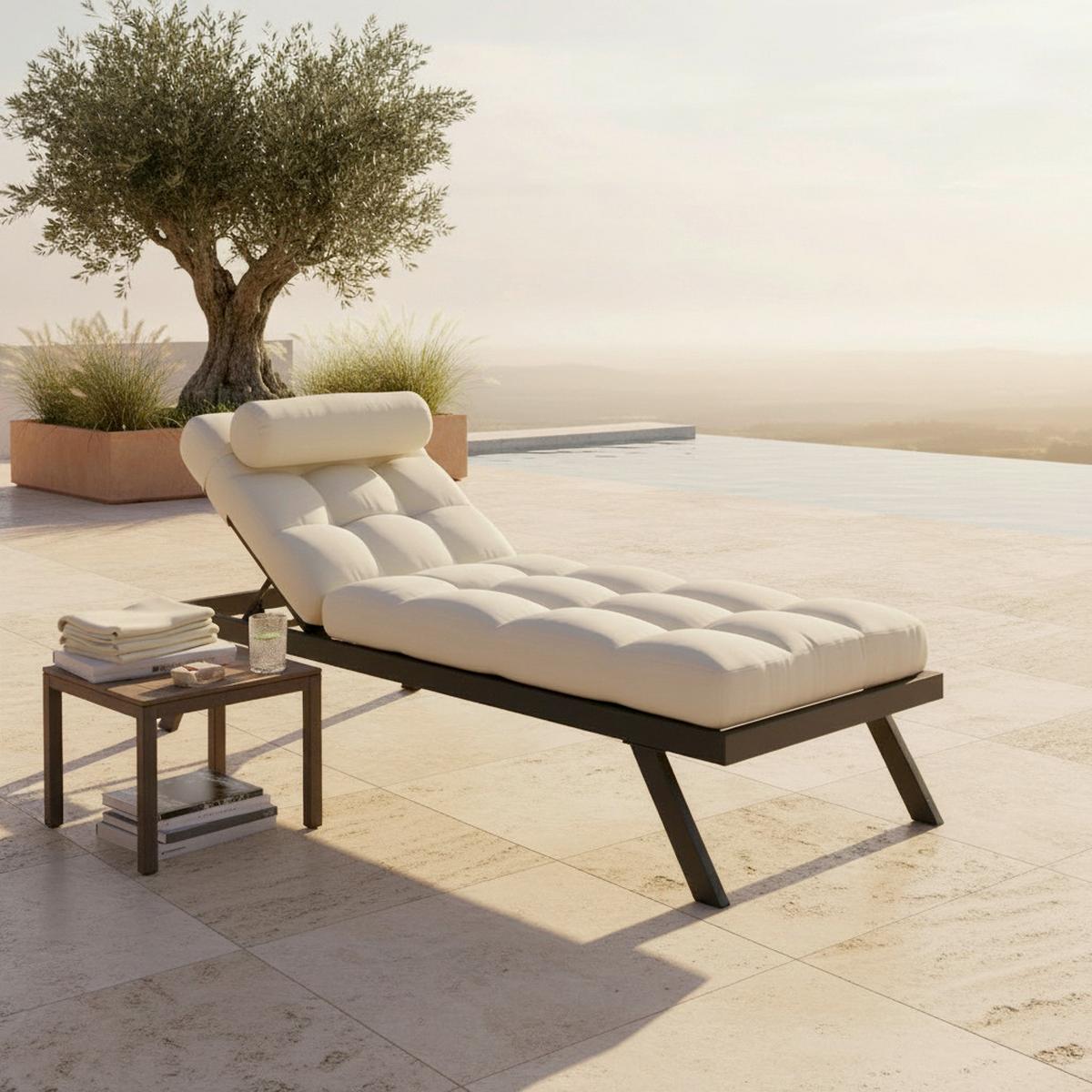 Gartenliege Avola Creme Outdoorstoff/Metall +Abdeckung - Creme/Weiß, MODERN, Textil/Metall (199/31/68cm) - Bessagi Garden