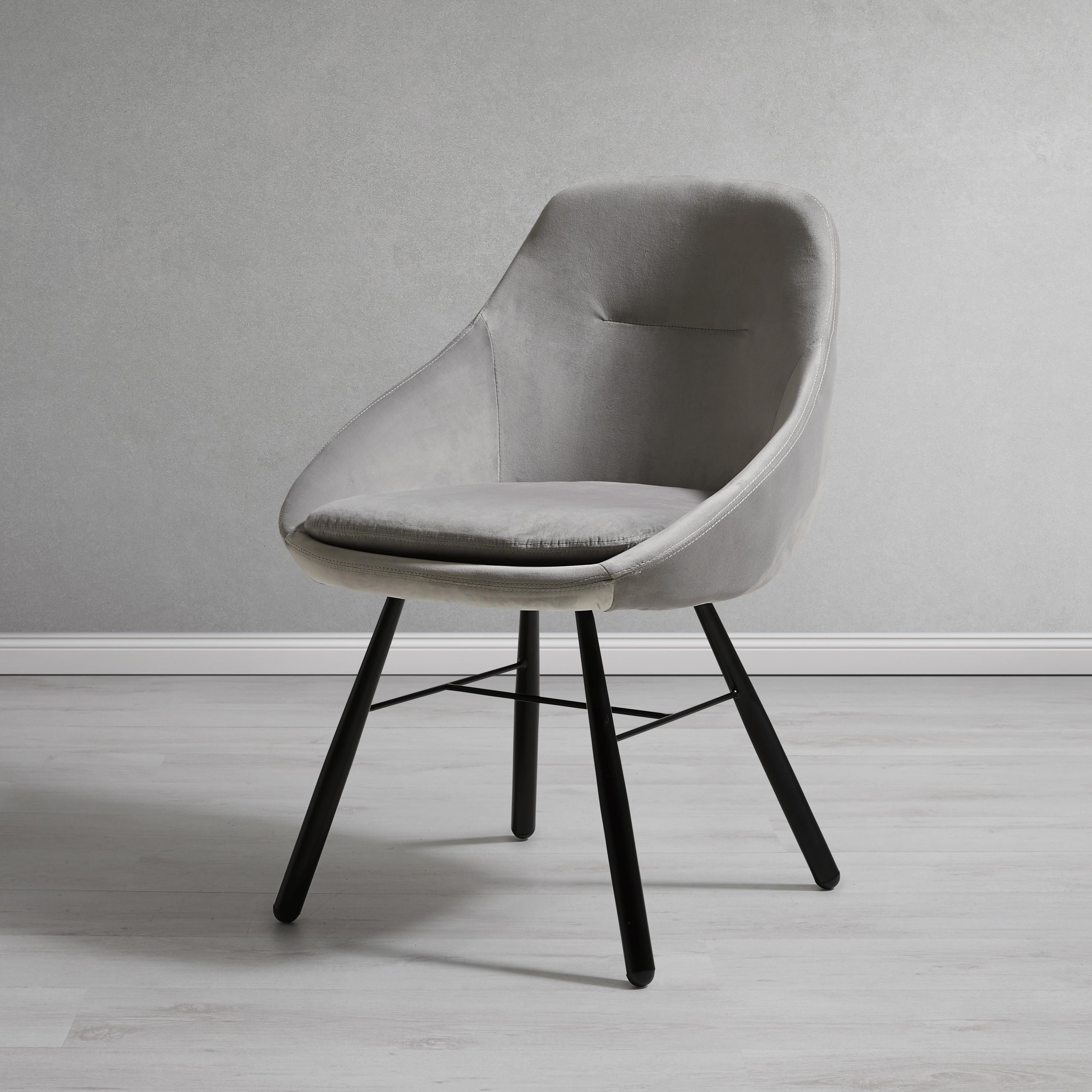 Armlehnstuhl in Hellgrau 'Goldie' - Hellgrau/Schwarz, MODERN, Holz/Textil (51,5/84/53,5cm) - Bessagi Home