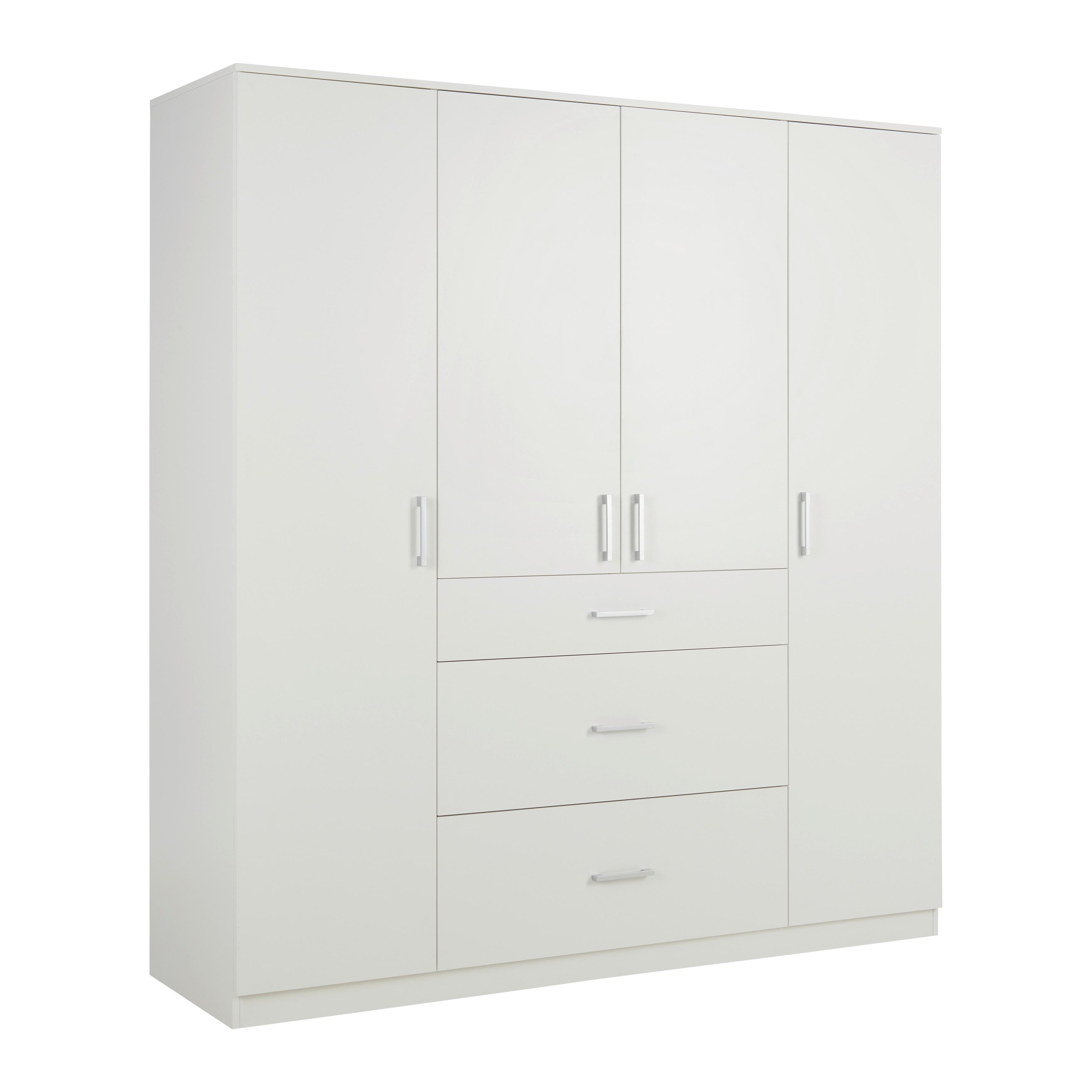 Drehtürenschrank Lasse 4T in Weiss ca. 180x197x55cm - Weiss, Konventionell, Holz (180/197/55cm) - Mömax