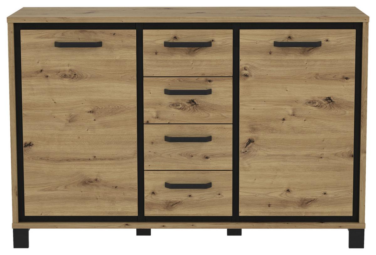 Kommode "Trondheim" , Schwarz, Eiche - Eichefarben/Schwarz, MODERN, Holzwerkstoff/Kunststoff (138,4/91,2/41,5cm) - MID.YOU